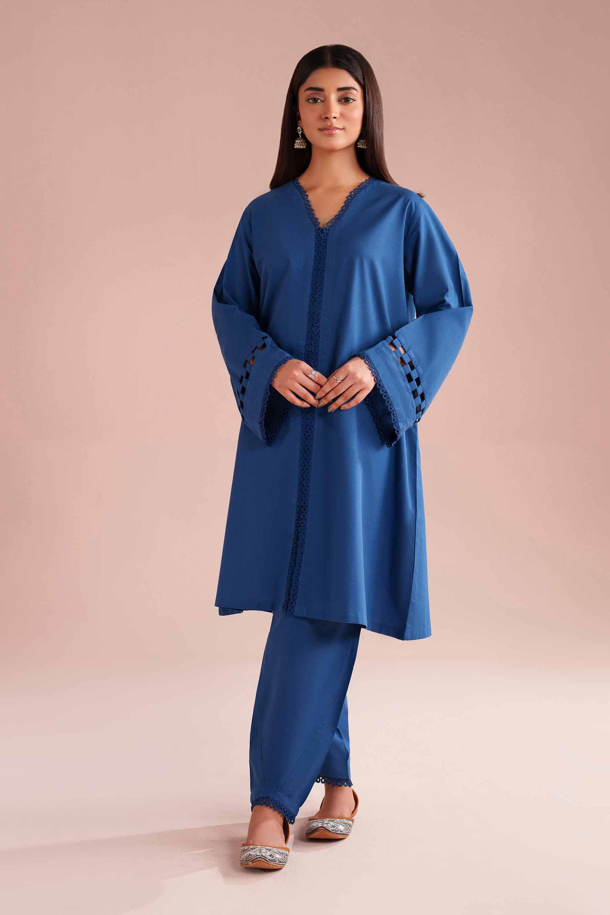 NishatUK - Blue Solids Cambric 2-piece ready to wear Dress