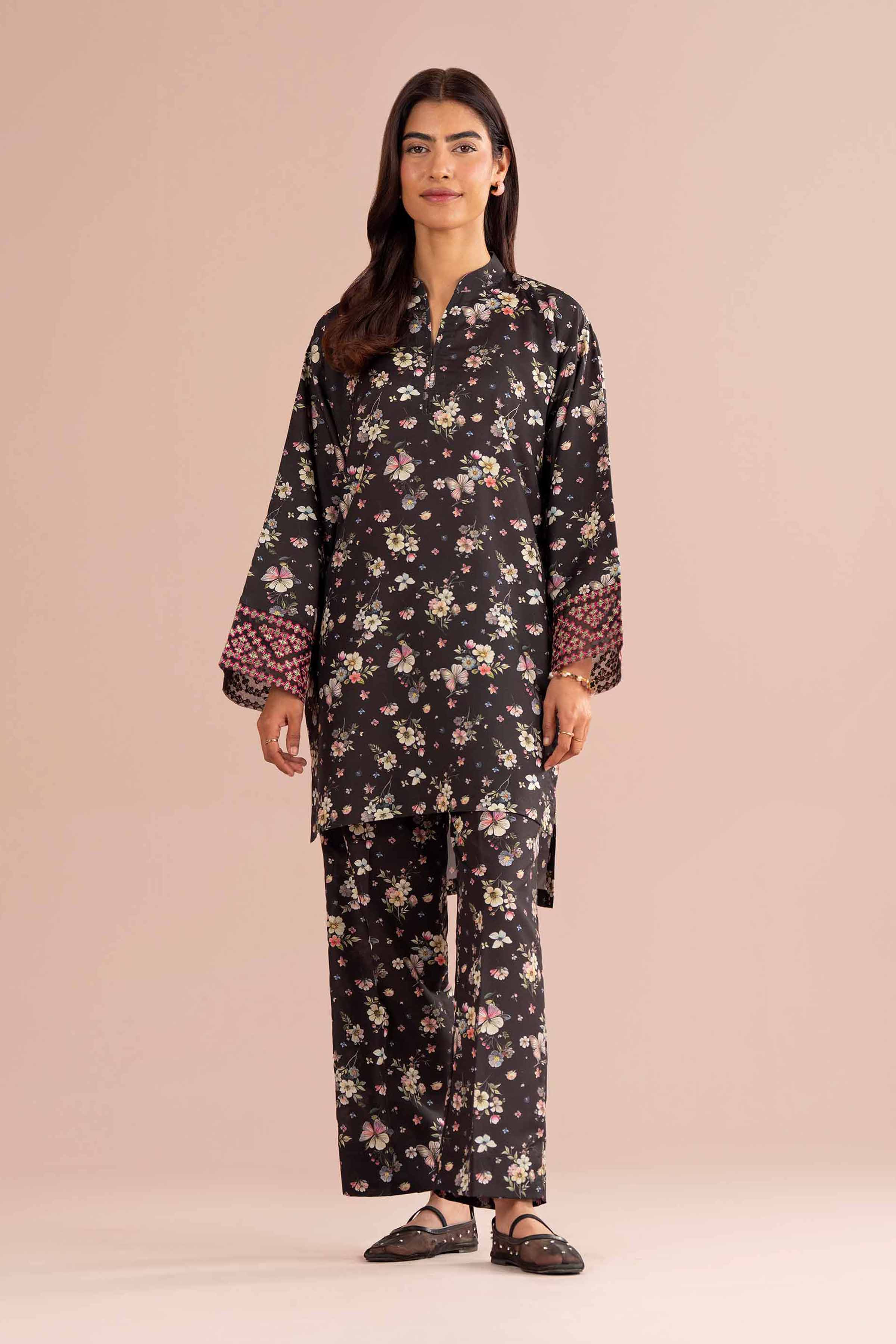NishatUK - Black Embroidered Lawn ready to wear Dress