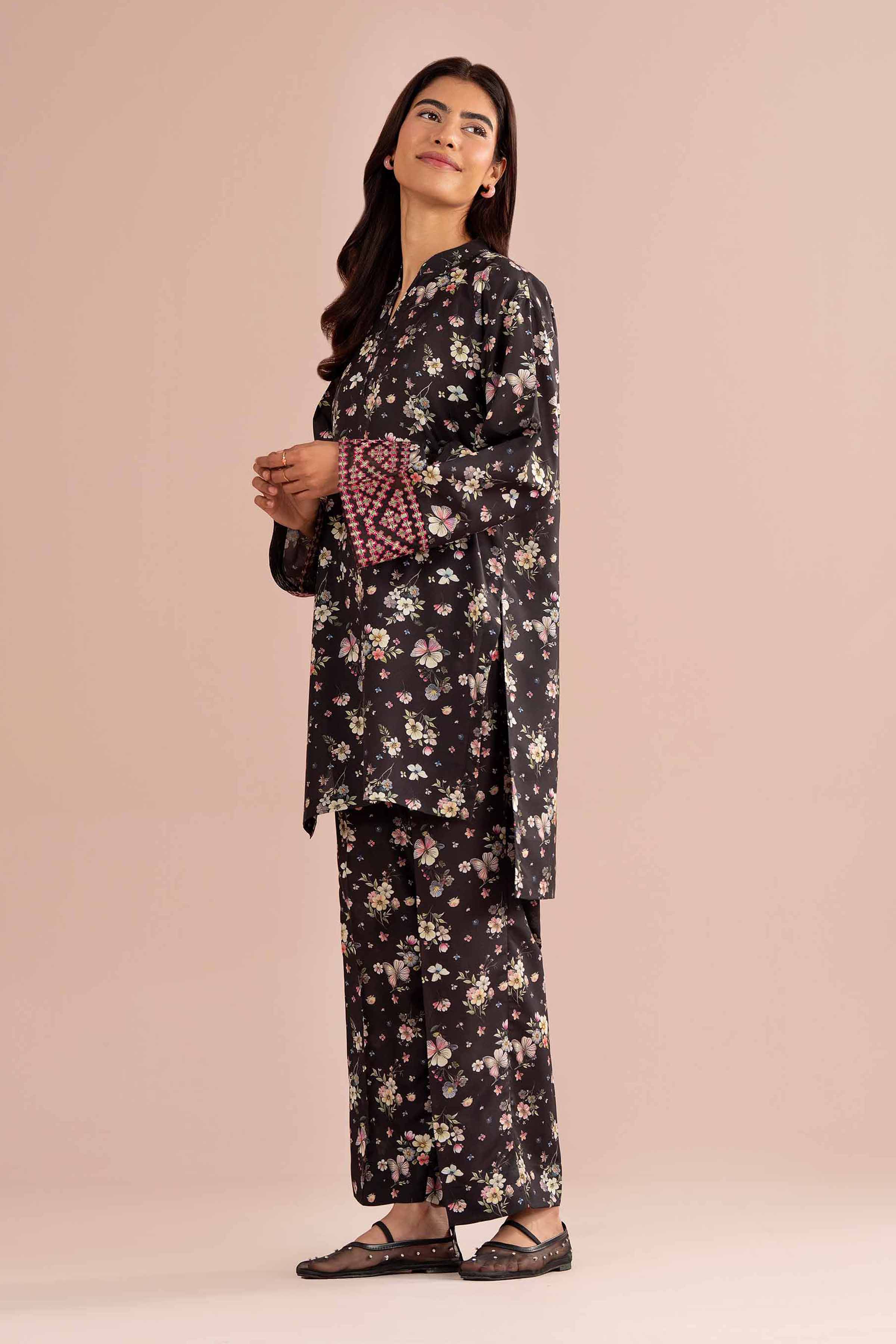 NishatUK - Black Embroidered Lawn ready to wear Dress