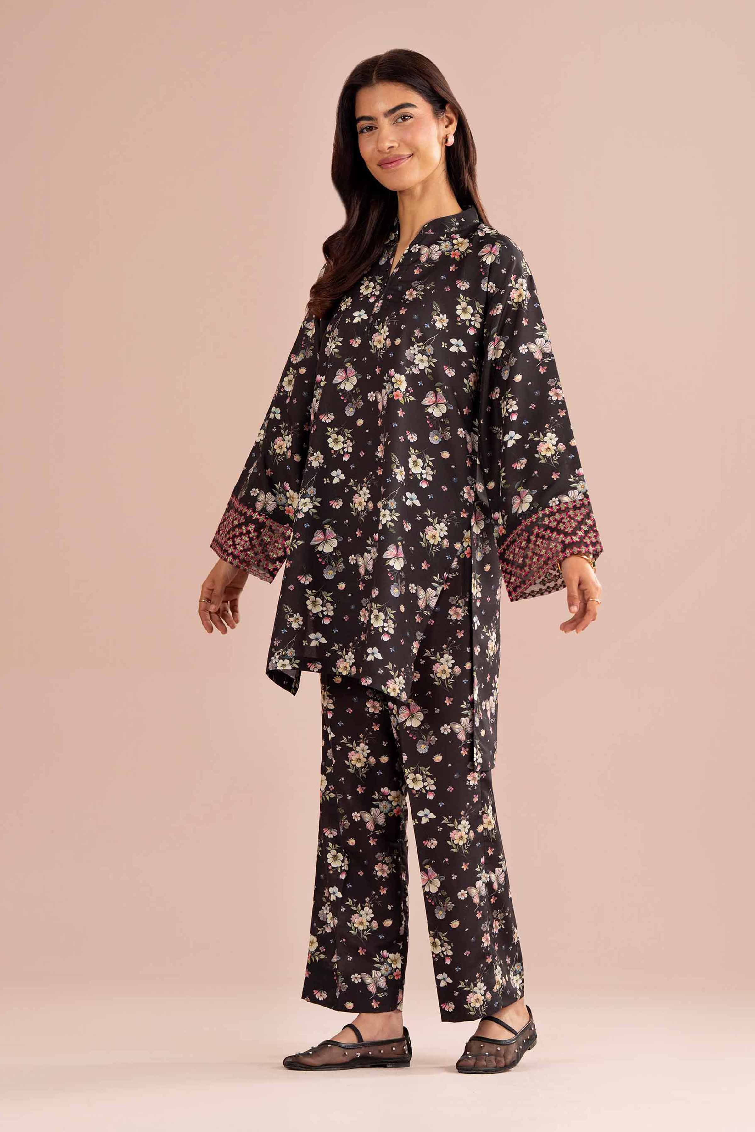 NishatUK - Black Embroidered Lawn ready to wear Dress