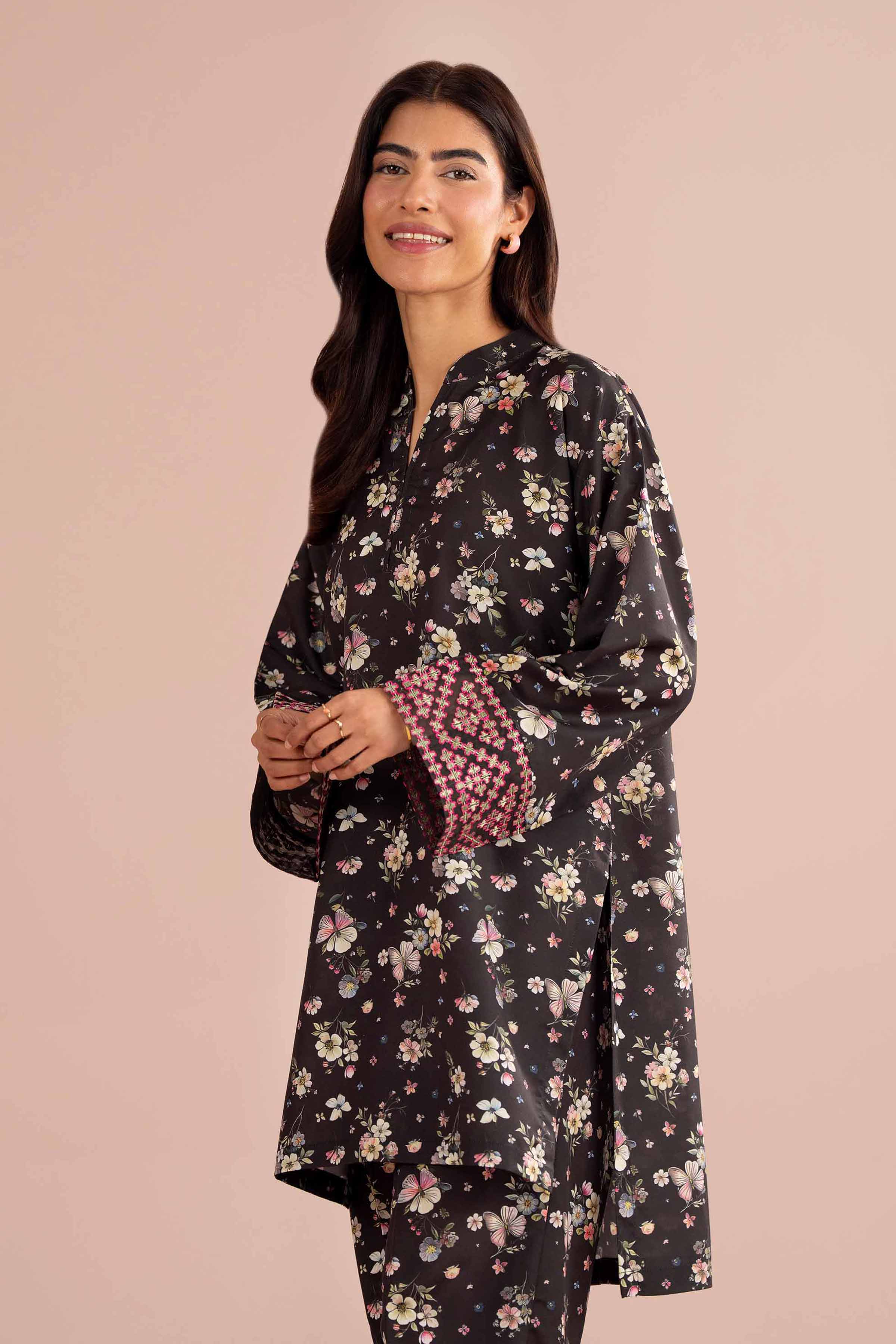 NishatUK - Black Embroidered Lawn ready to wear Dress