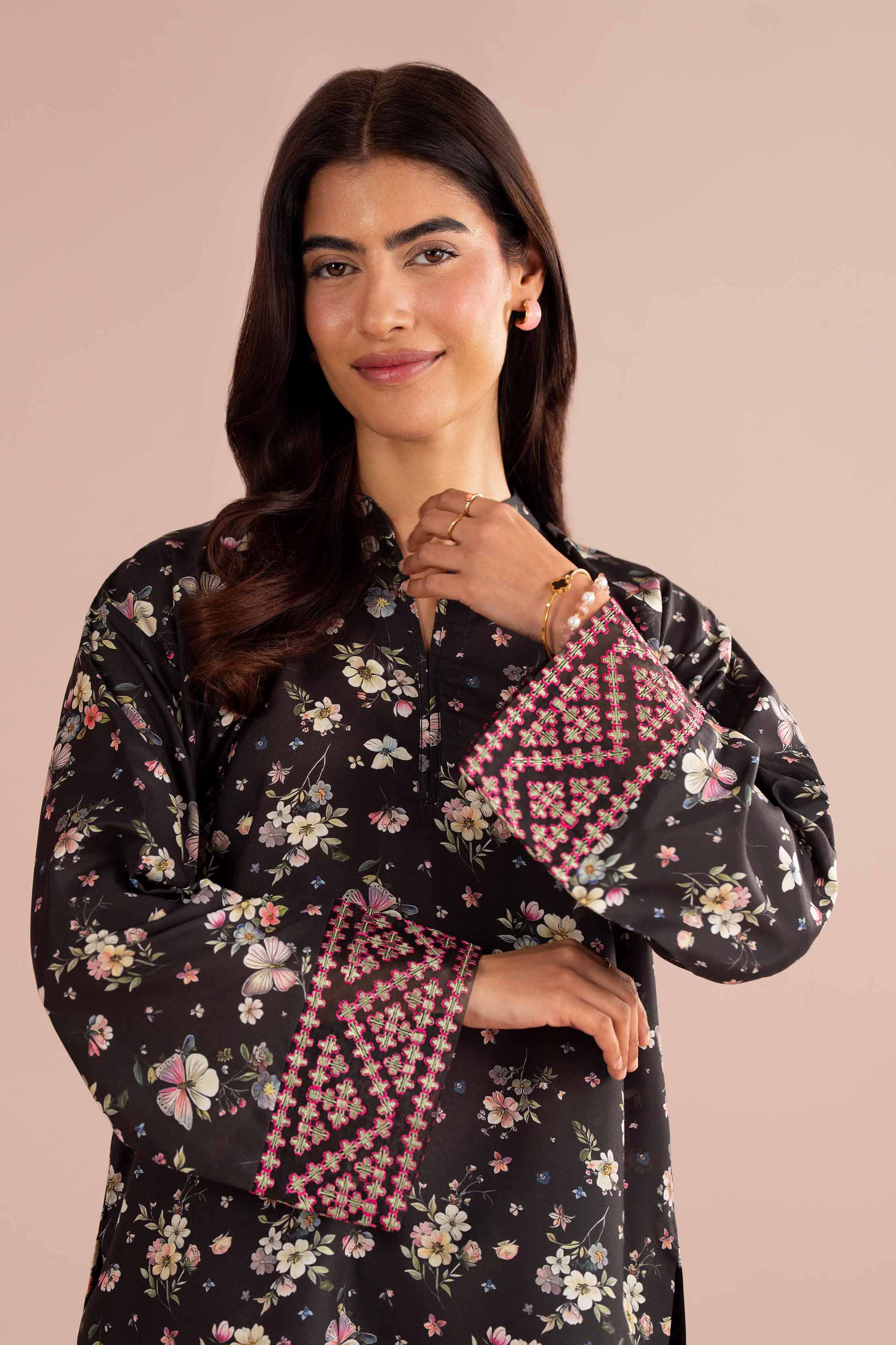 NishatUK - Black Embroidered Lawn ready to wear Dress