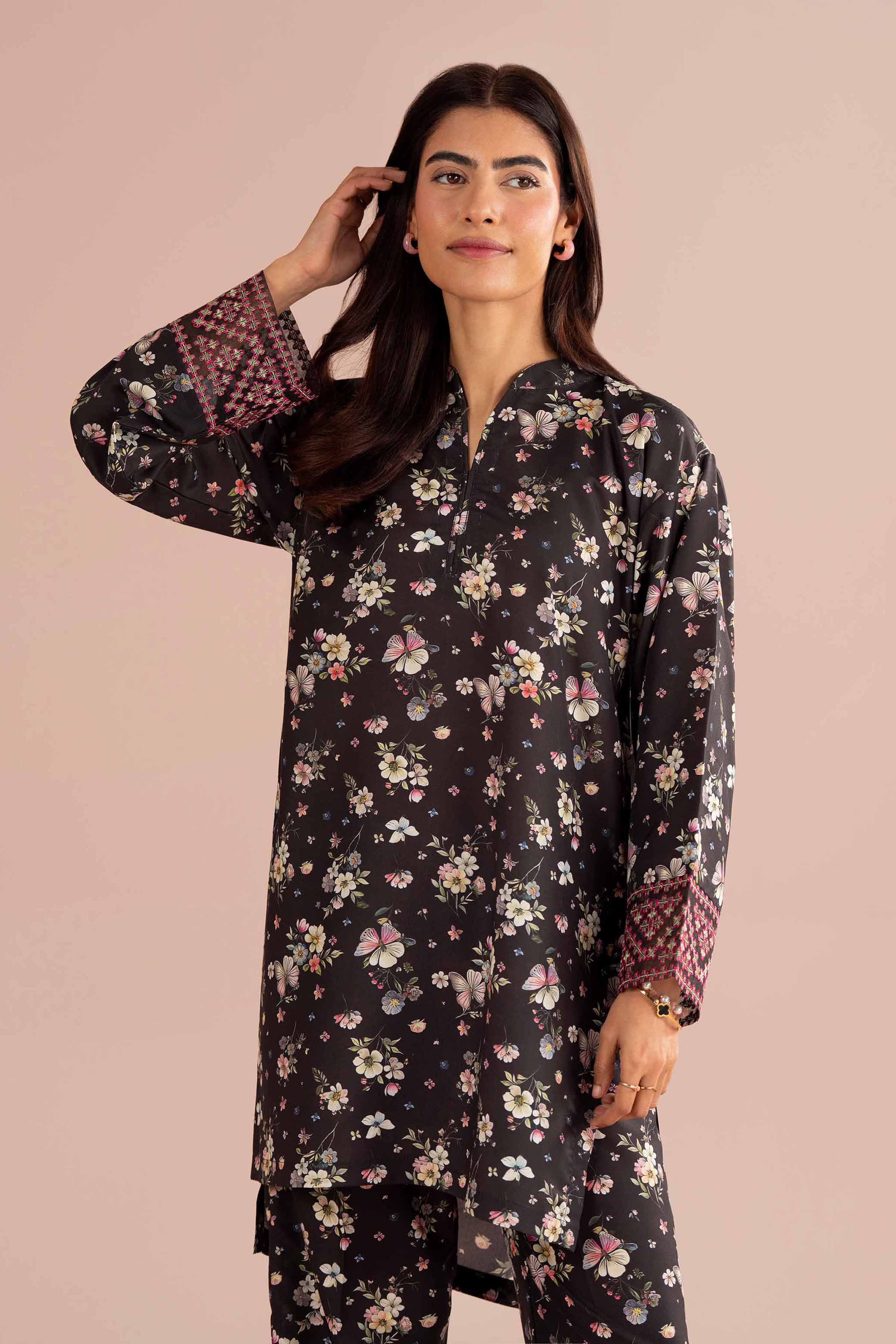 NishatUK - Black Embroidered Lawn ready to wear Dress