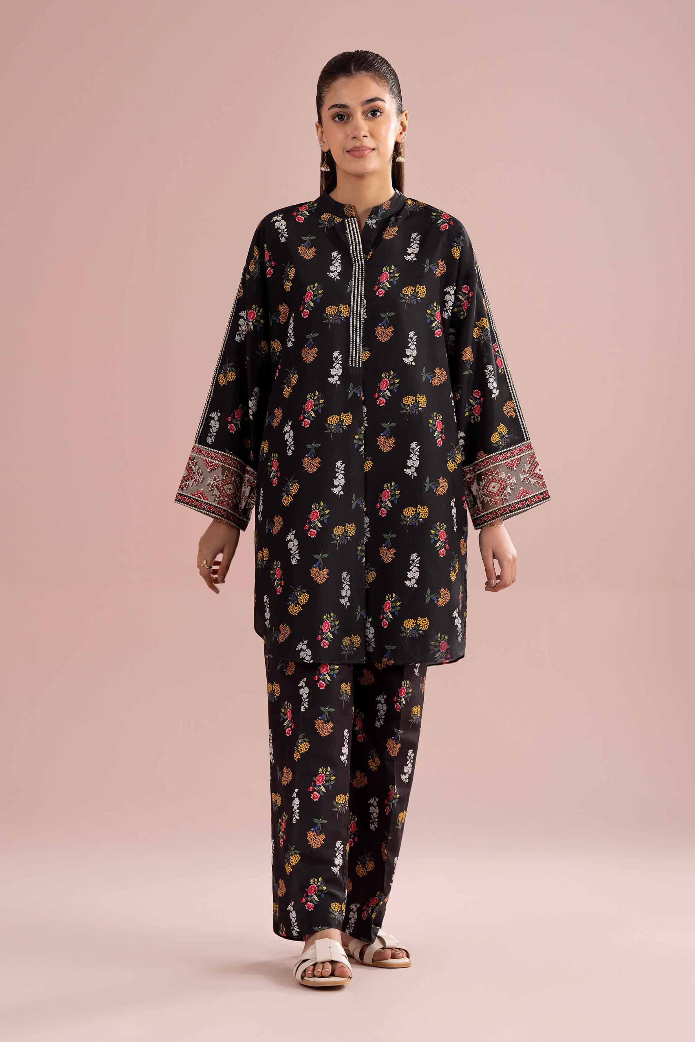 NishatUK - Black Embroidered Lawn ready to wear Dress