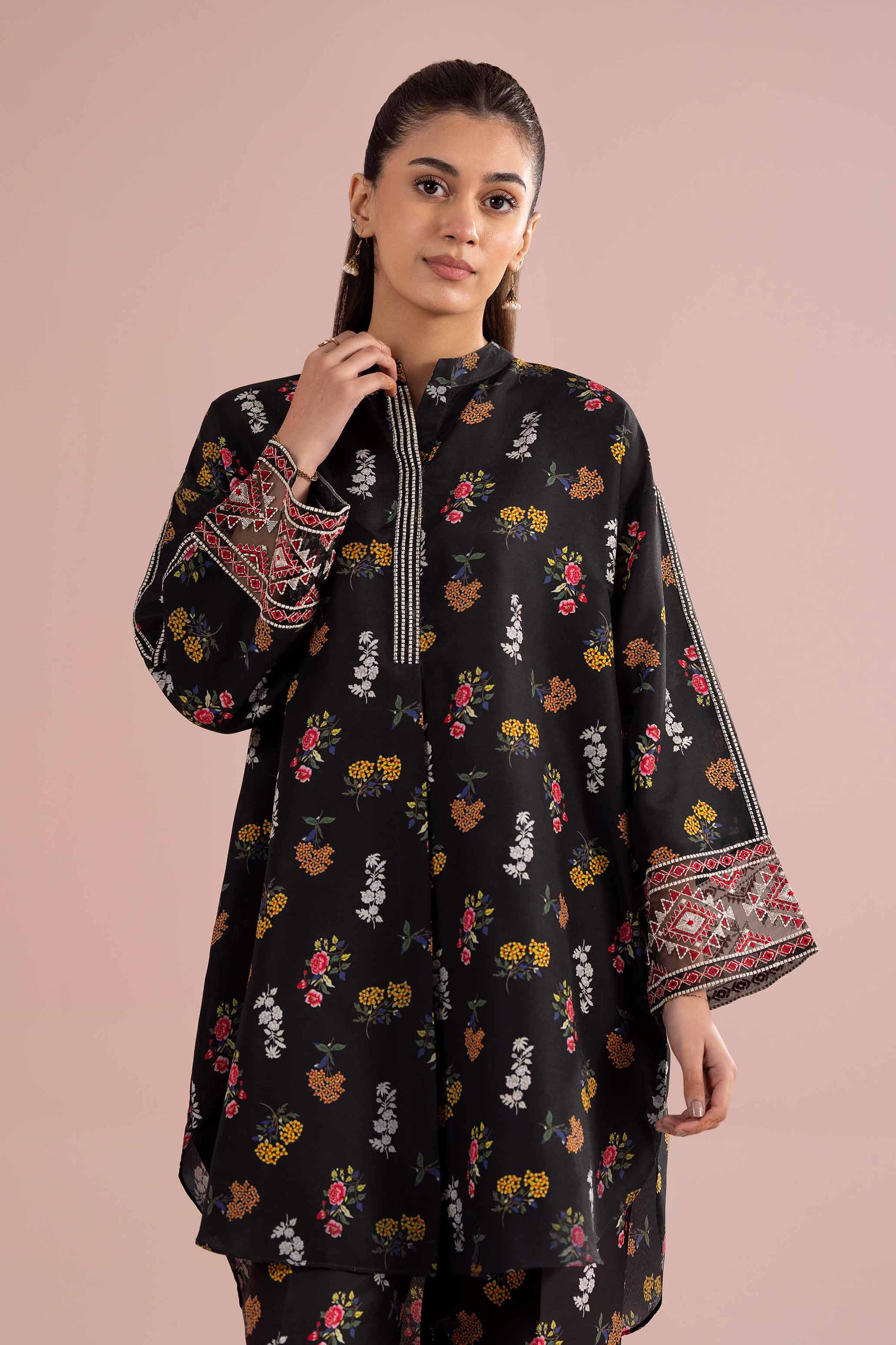 NishatUK - Black Embroidered Lawn ready to wear Dress