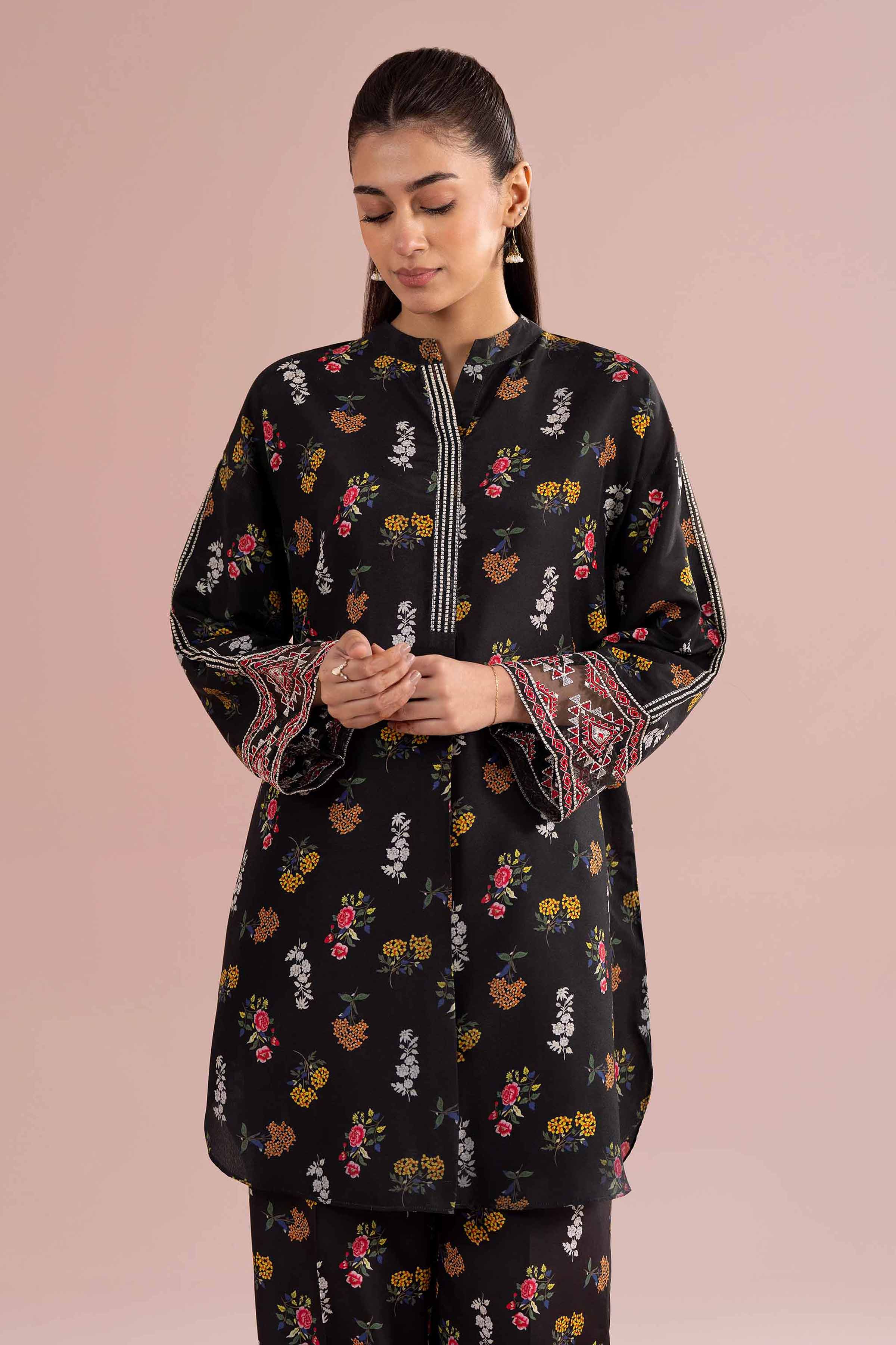 NishatUK - Black Embroidered Lawn ready to wear Dress