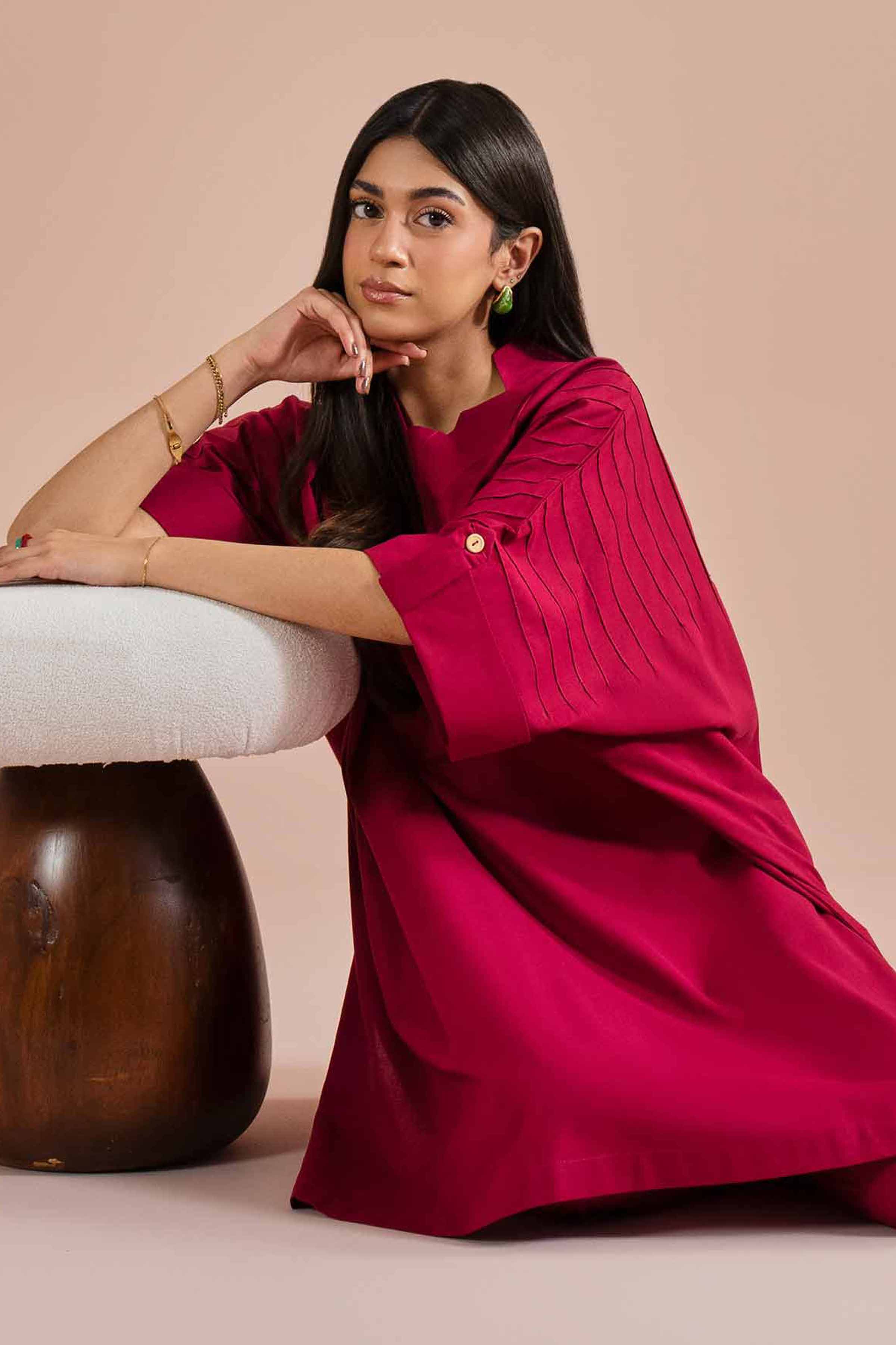 NishatUK - Red Solids Yarn Dyed 2-piece ready to wear Dress