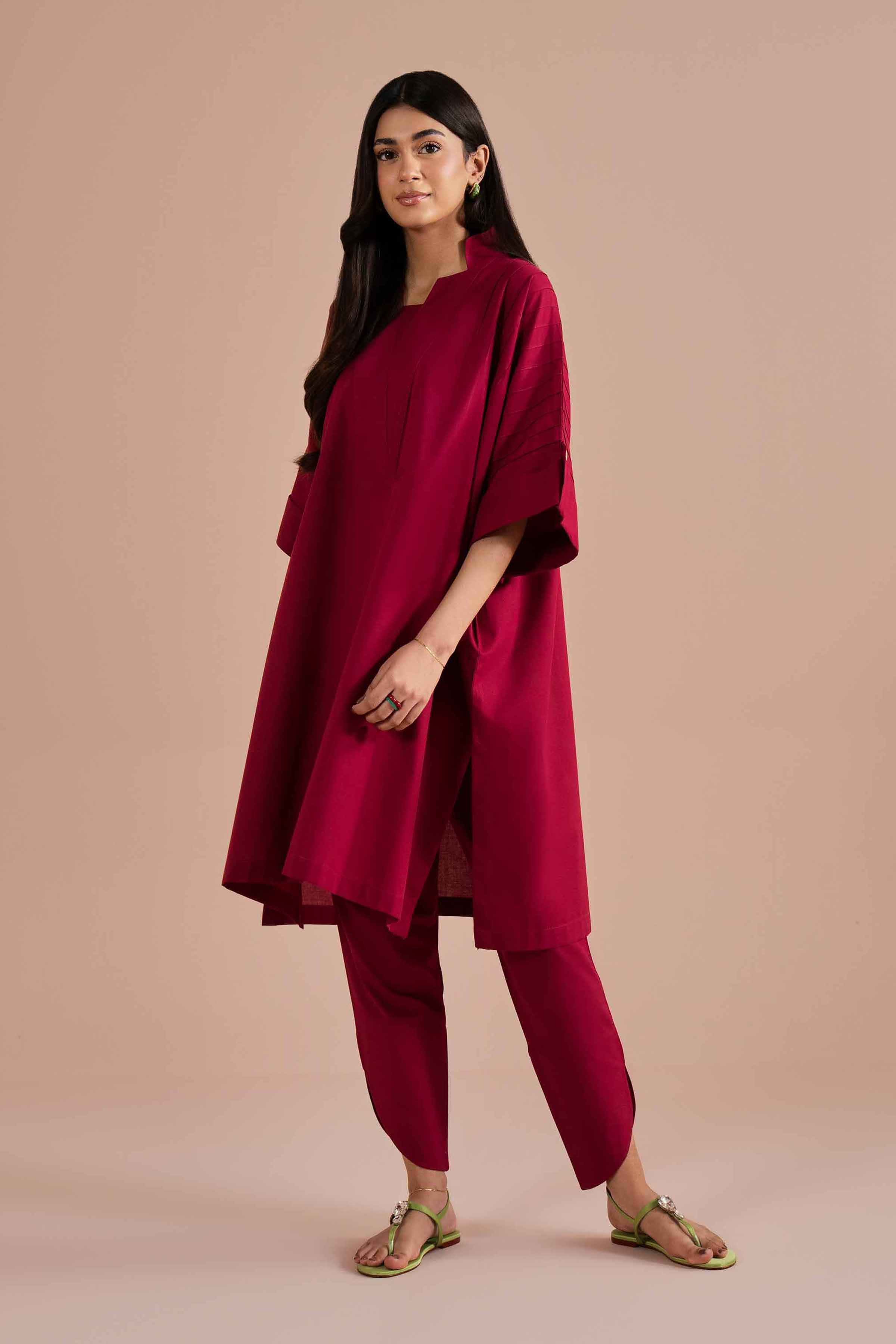 NishatUK - Red Solids Yarn Dyed 2-piece ready to wear Dress