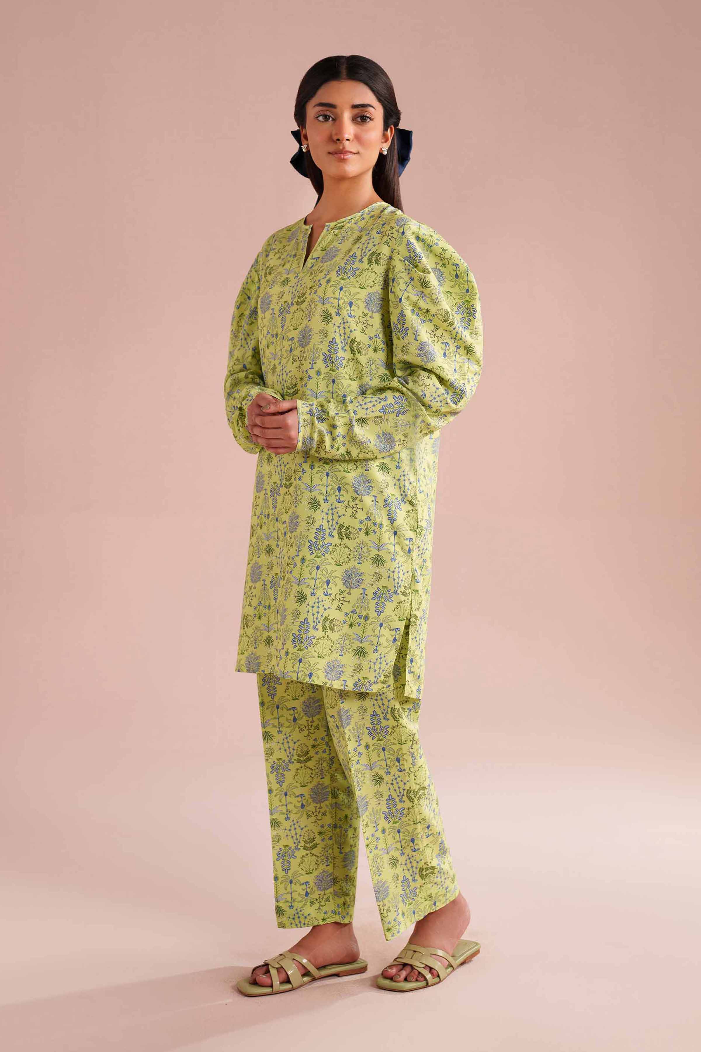 NishatUK - Green Printed Lawn 2-piece ready to wear Dress