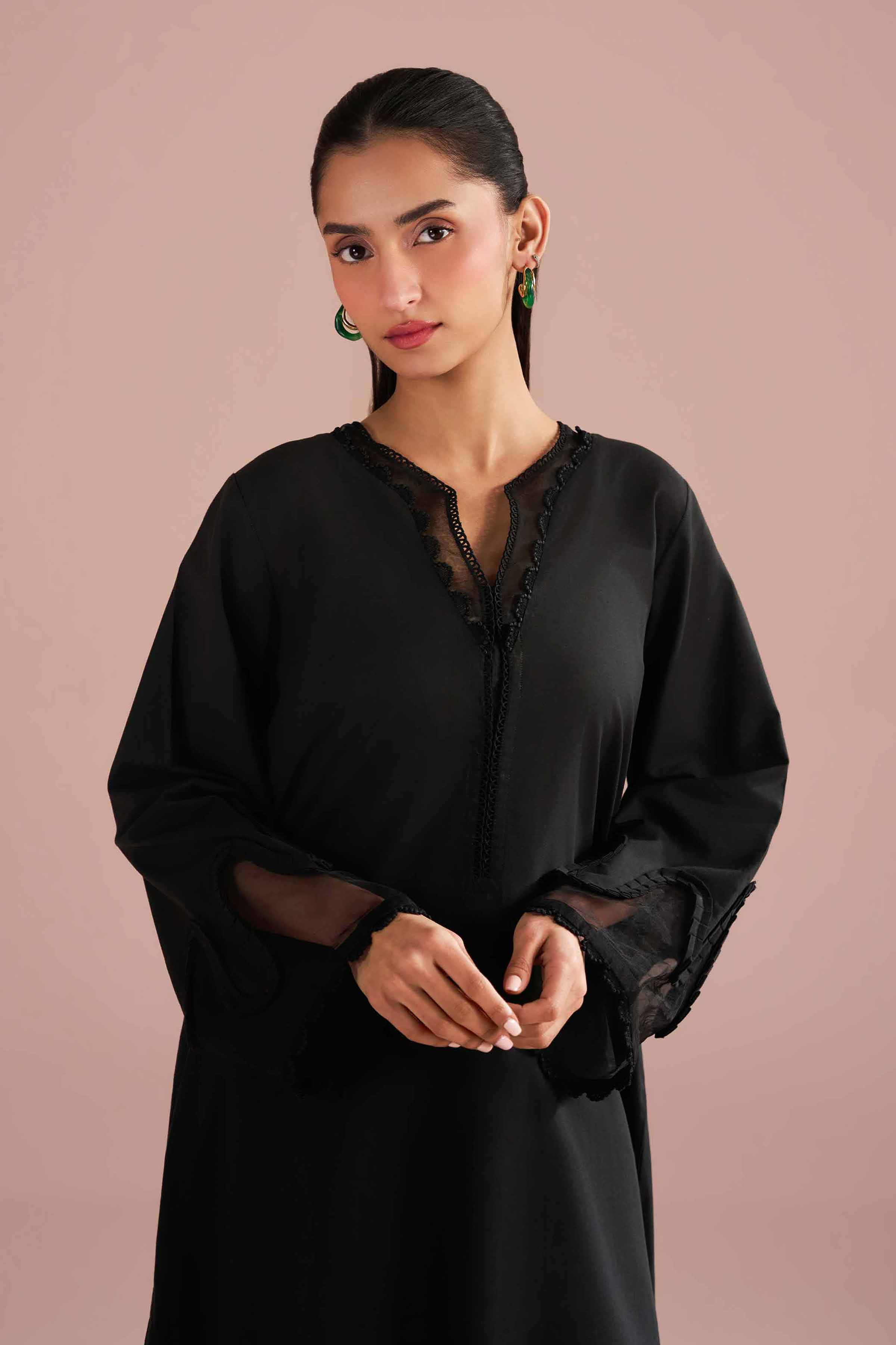 NishatUK - Black Solids Cambric 2-piece ready to wear Dress