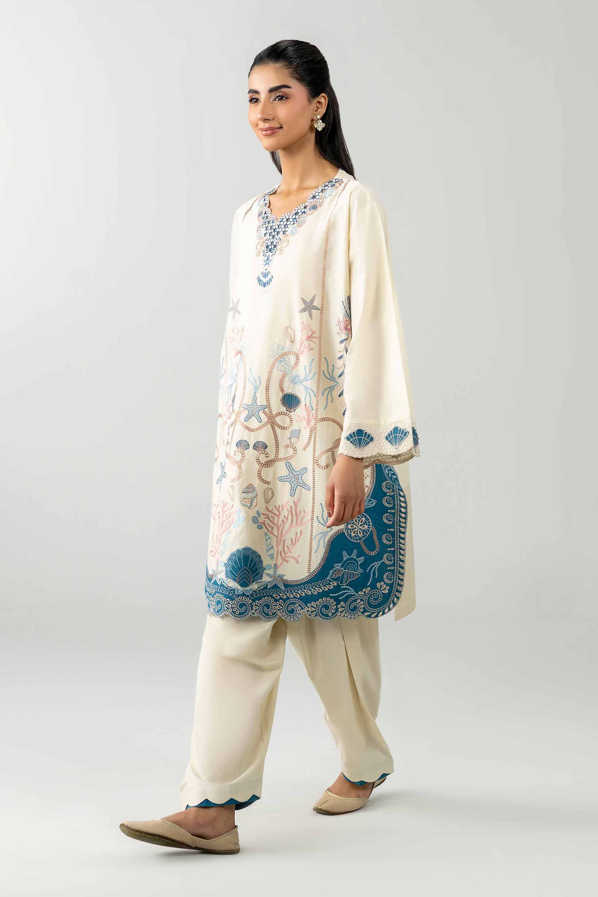 Nishat UK - Off White Embroidered Cambric 2 Pieces Ready To Wear Dress