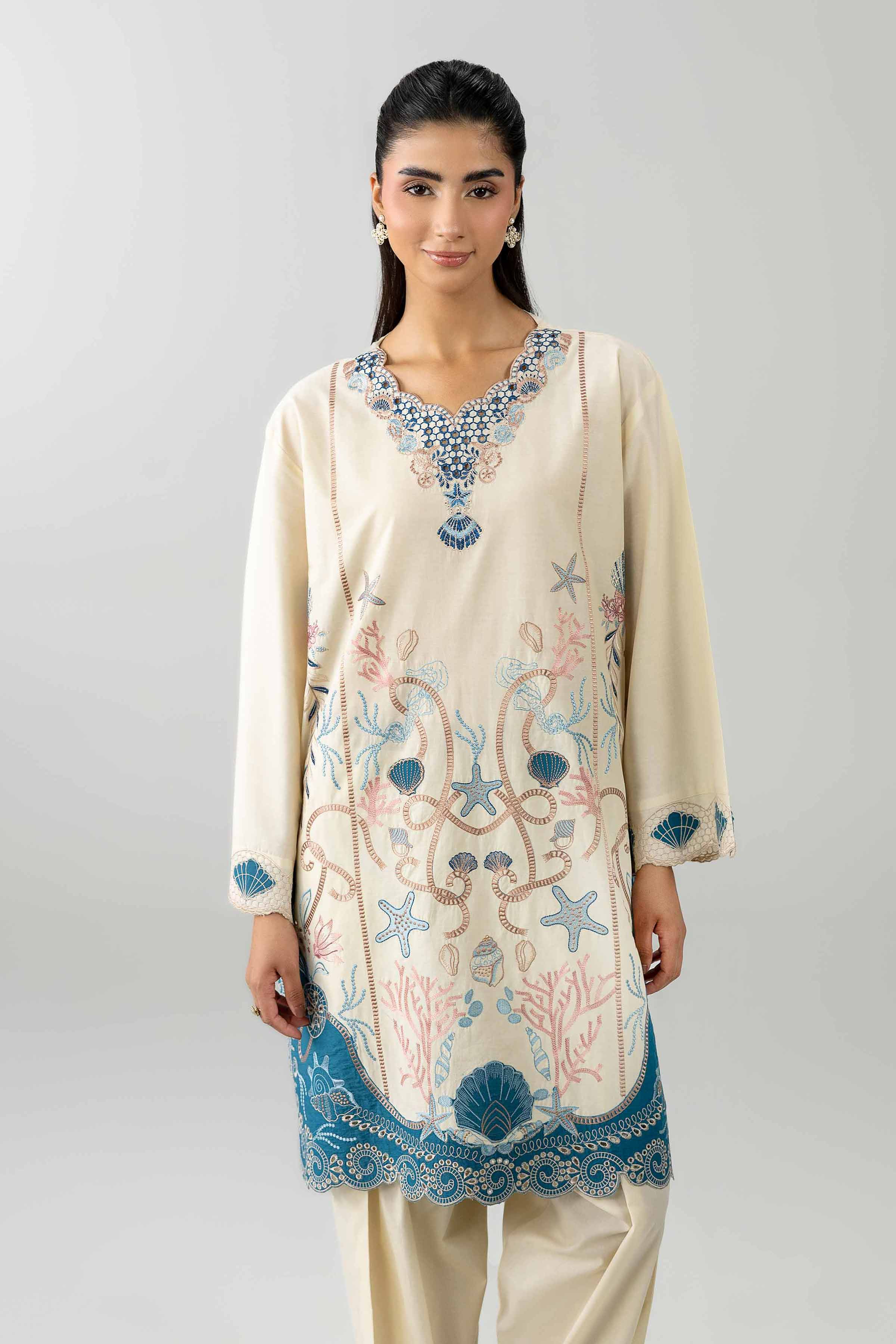 Nishat UK - Off White Embroidered Cambric 2 Pieces Ready To Wear Dress