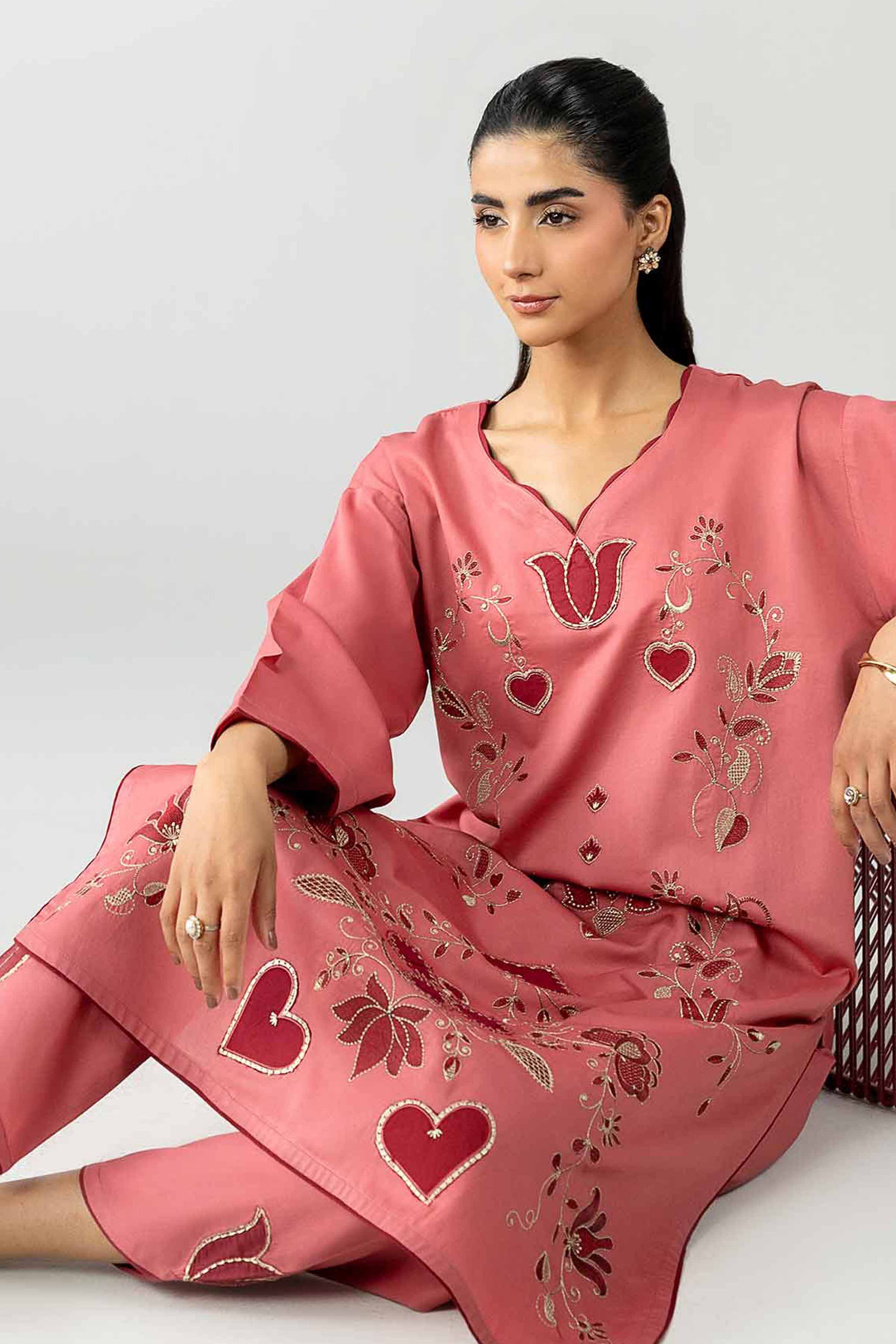 Nishat UK - Pink Embroidered Sateen 2 Pieces Ready To Wear Dress