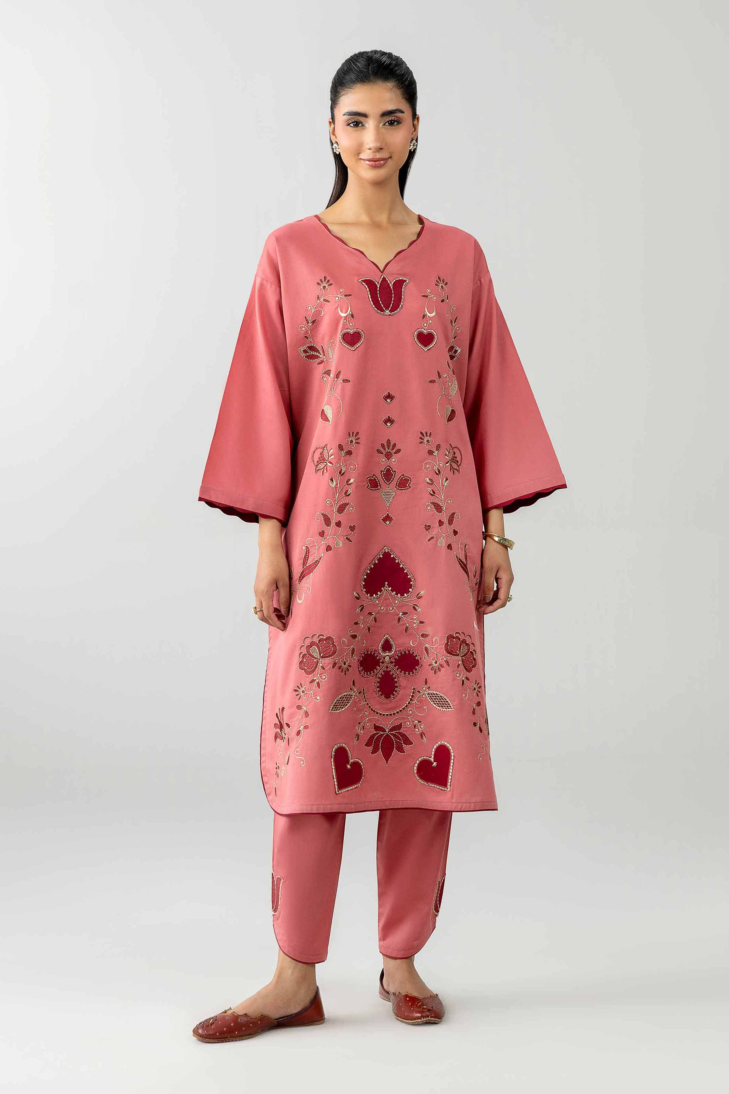 Nishat UK - Pink Embroidered Sateen 2 Pieces Ready To Wear Dress