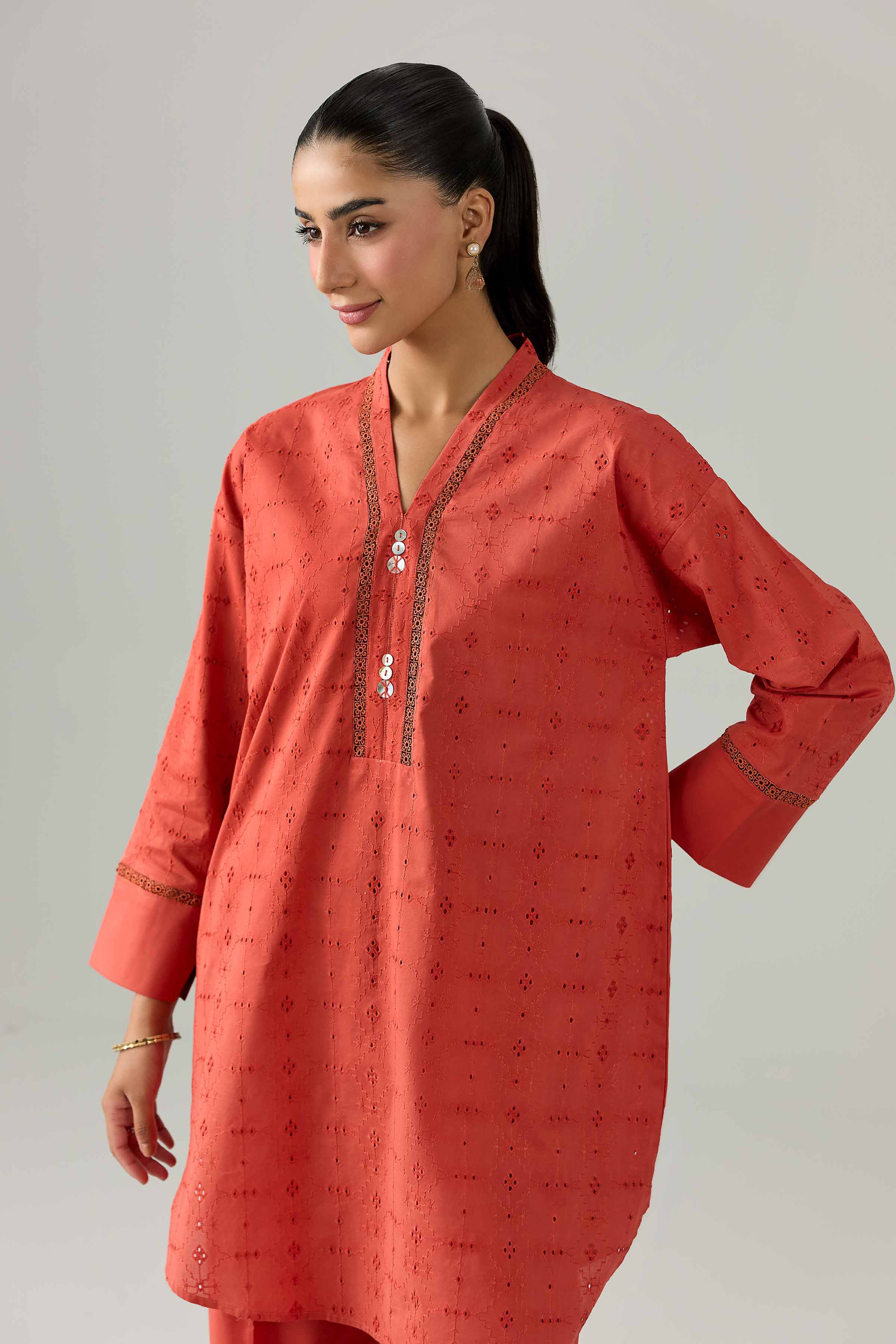 Nishat UK - Orange Embroidered Chicken Kari 2 Piece ready to wear Dress