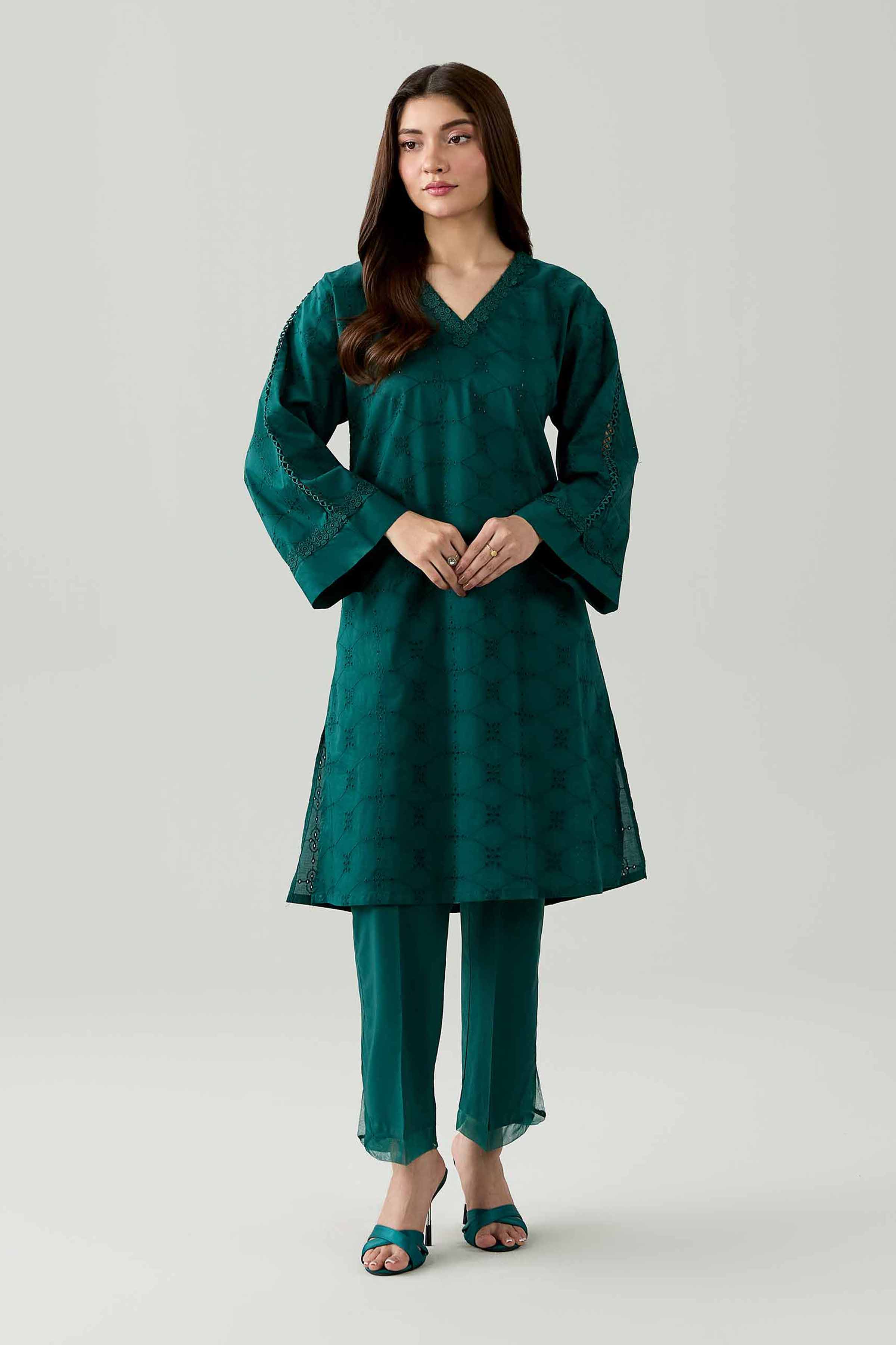 Nishat UK - Green Embroidered Chicken Kari 2 Piece ready to wear Dress