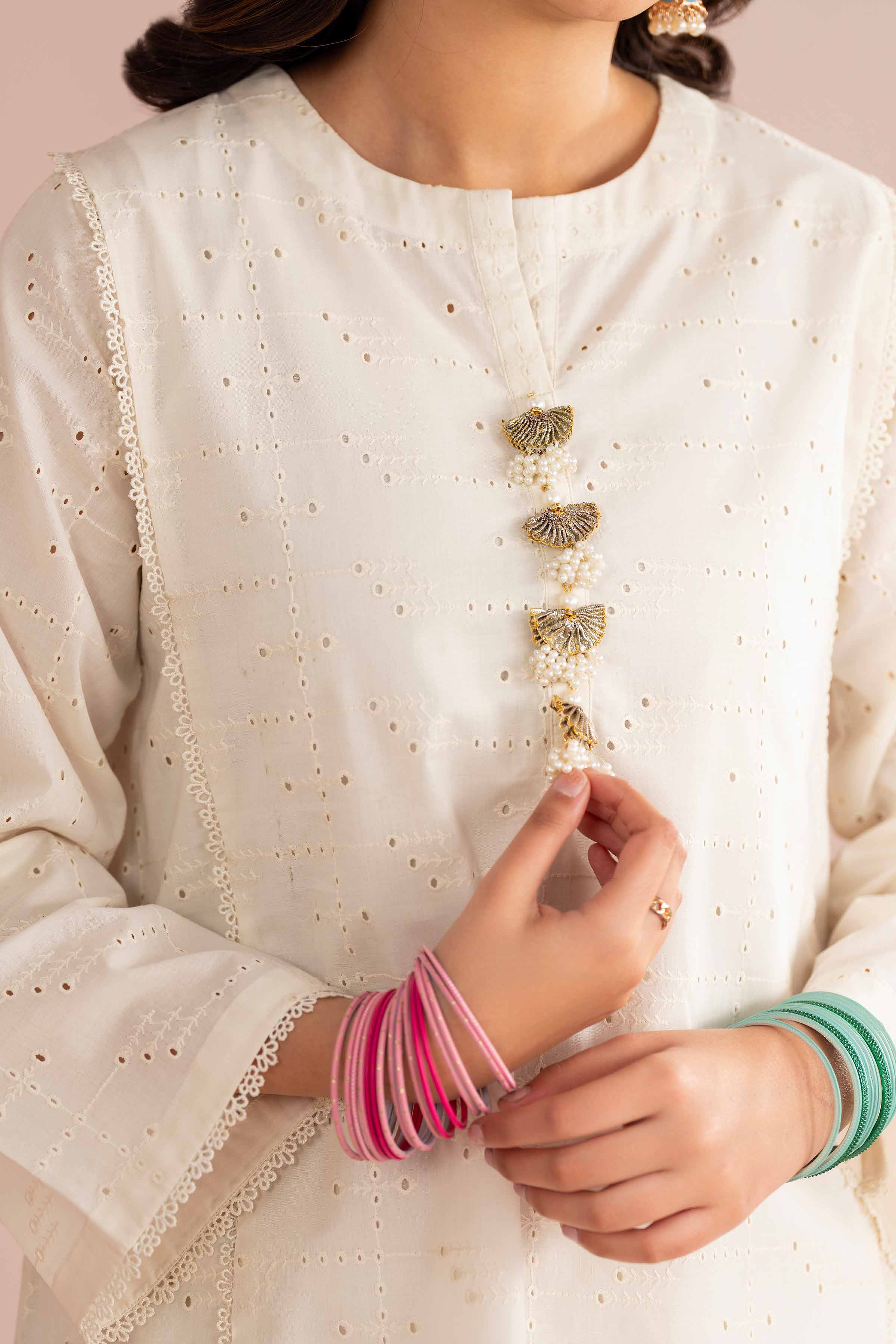 NishatUK - Off White Embroidered Chickenkari 2-piece ready to wear Dress