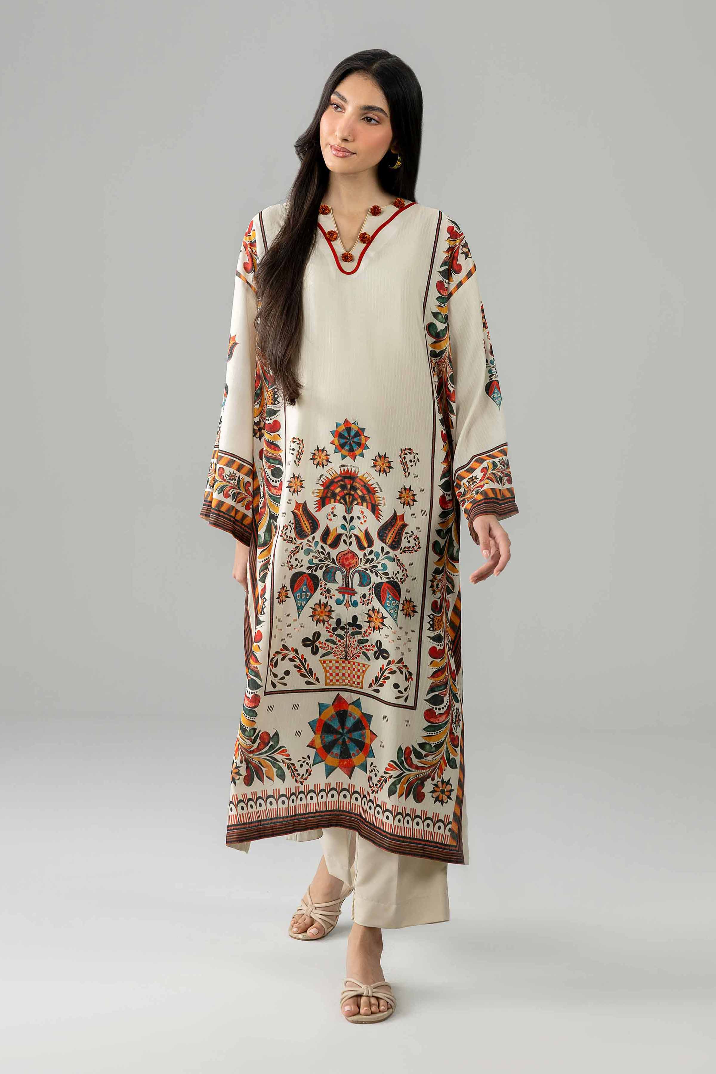Nishat UK - Beige Printed Linen 2 Piece ready to wear Dress