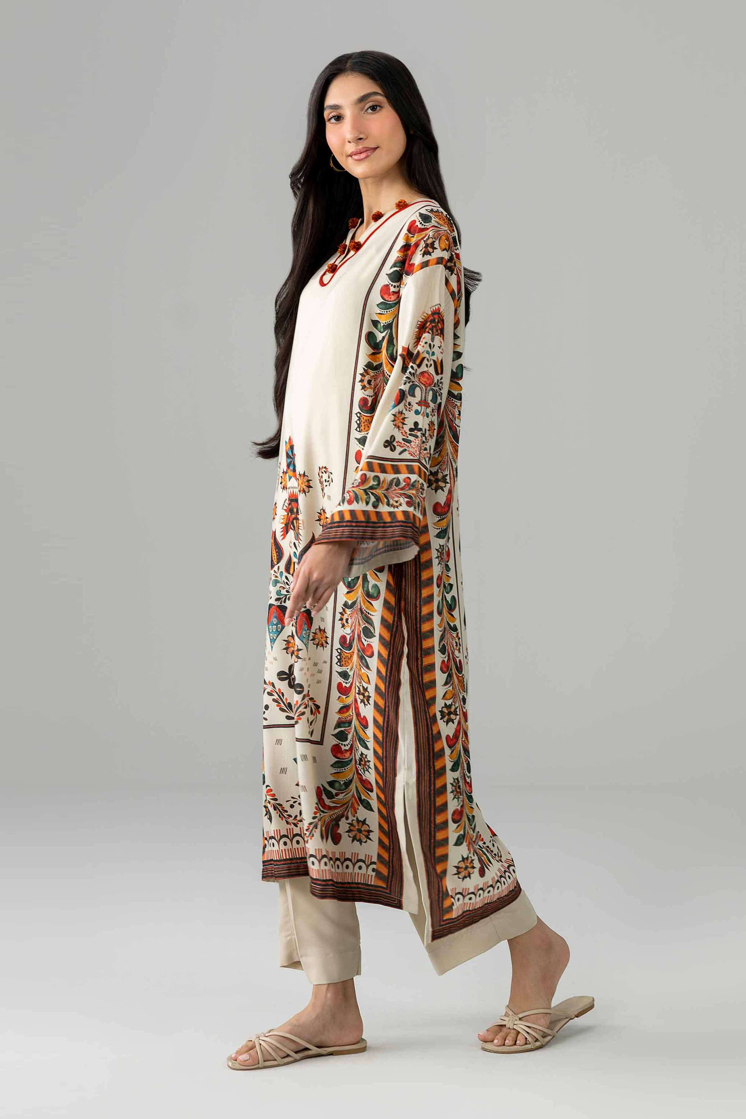 Nishat UK - Beige Printed Linen 2 Piece ready to wear Dress