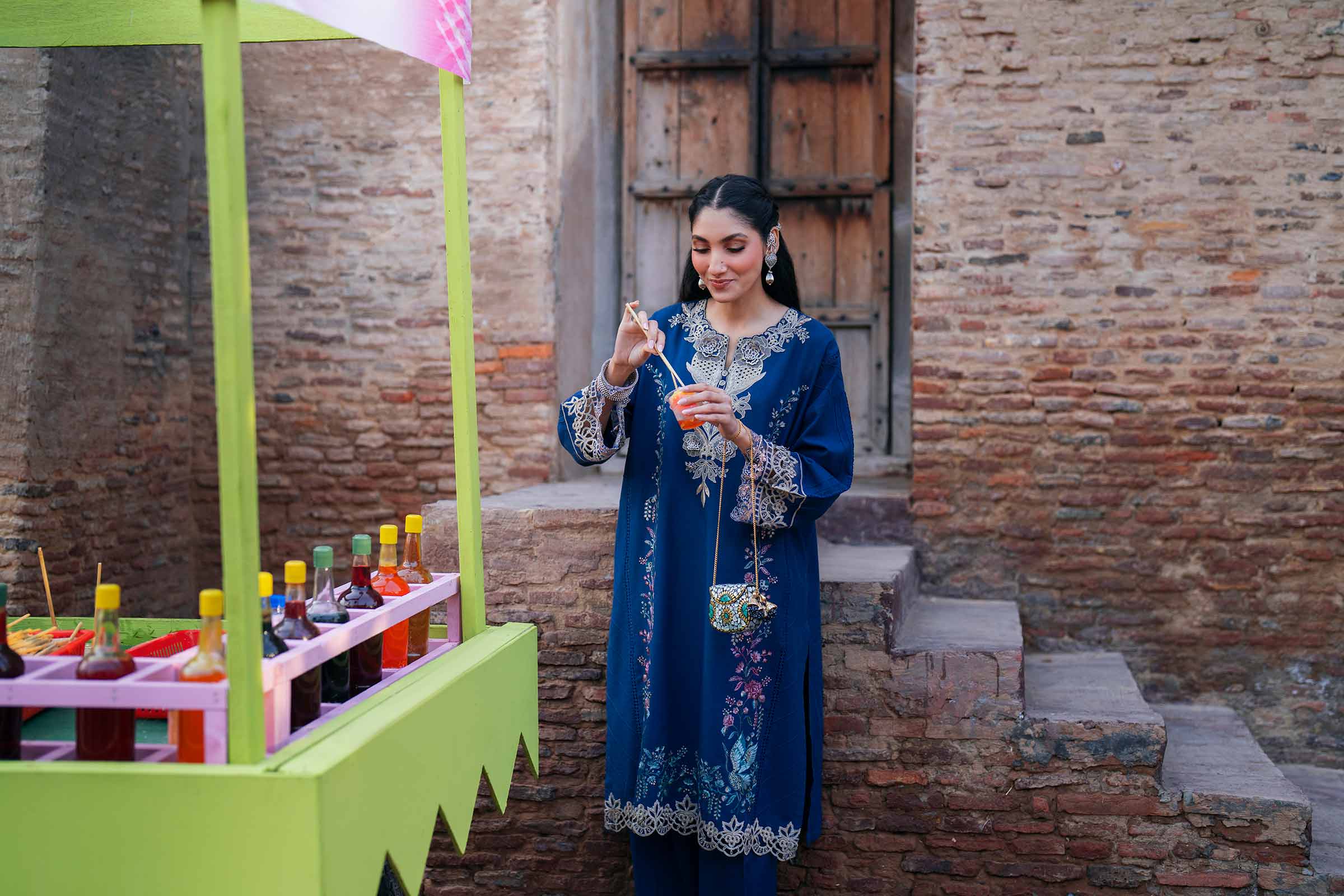 NishatUK - Blue Embroidered Linen 2-piece ready to wear Dress