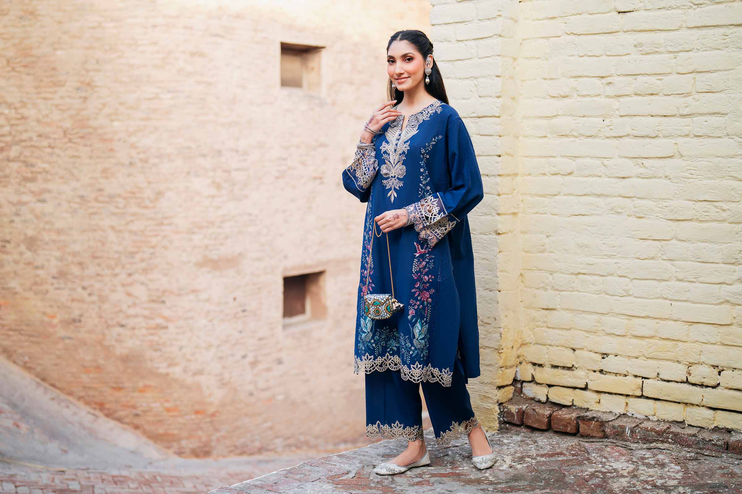 NishatUK - Blue Embroidered Linen 2-piece ready to wear Dress