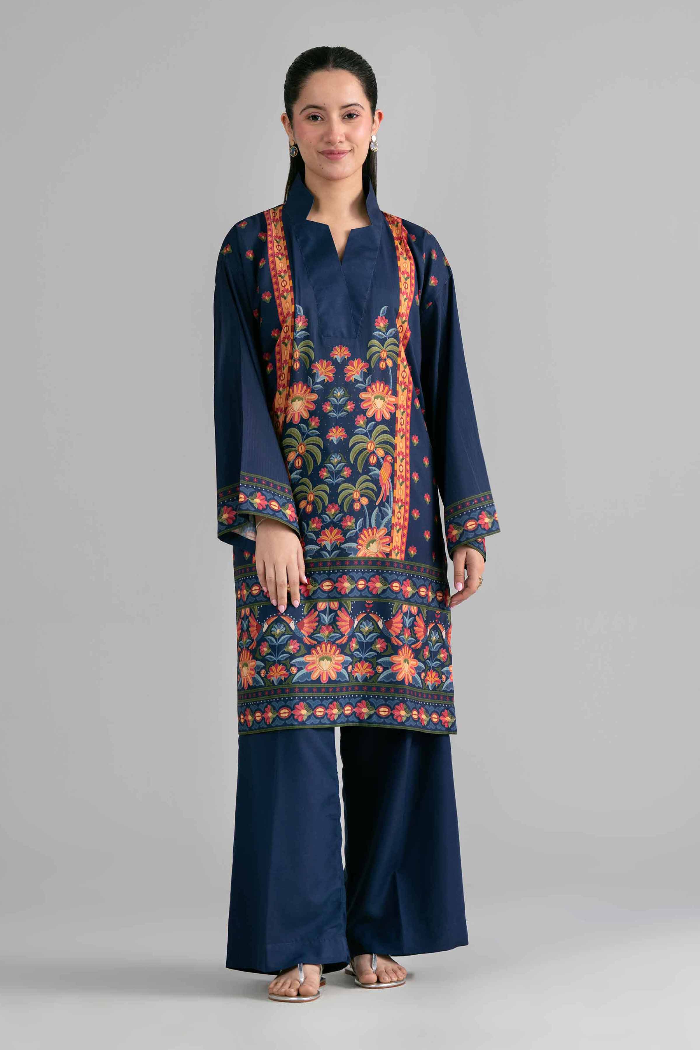 Nishat UK - Blue Printed Linen 2-piece ready to wear Dress