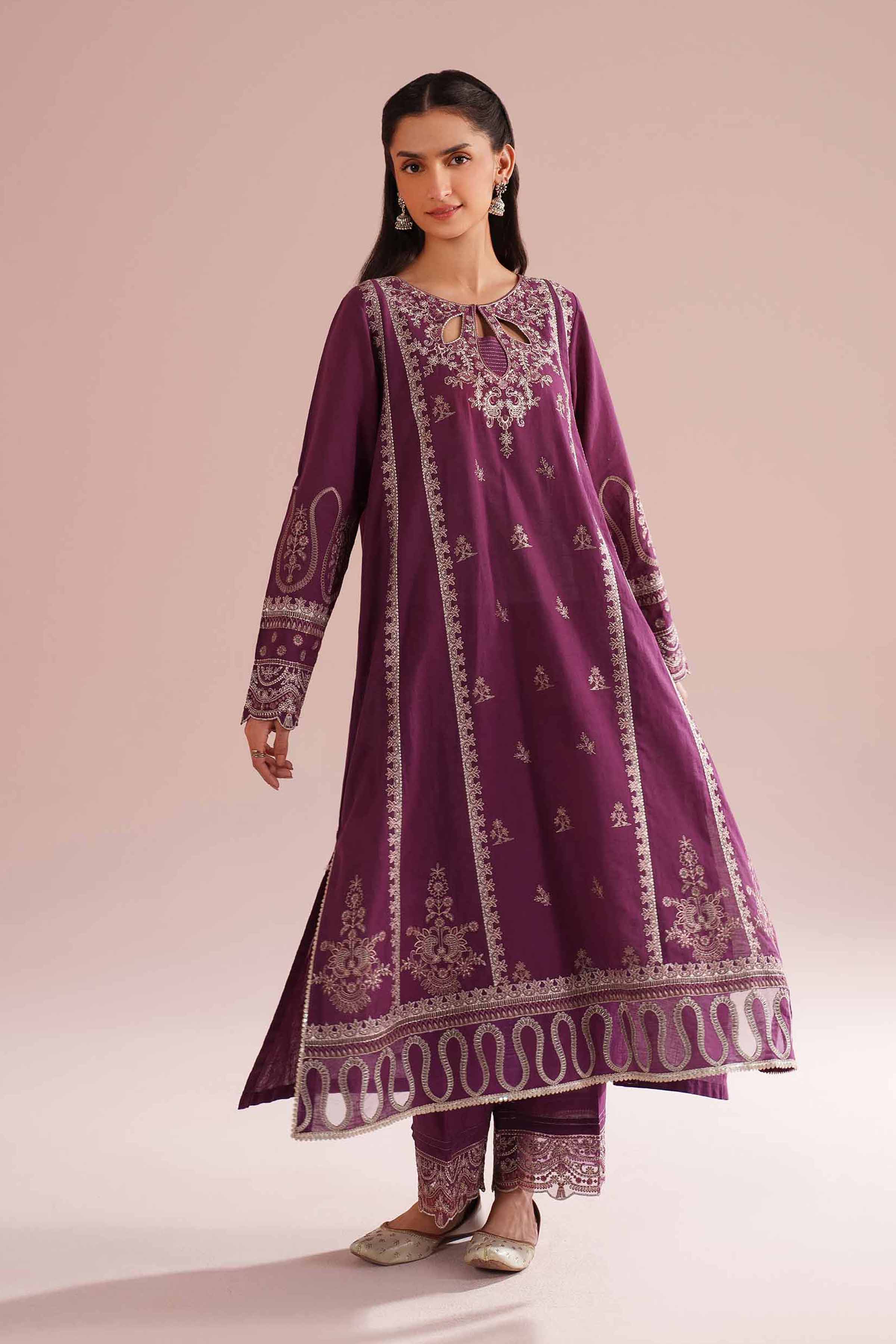 NishatUK - Purple Embroidered Linen 2-piece ready to wear Dress