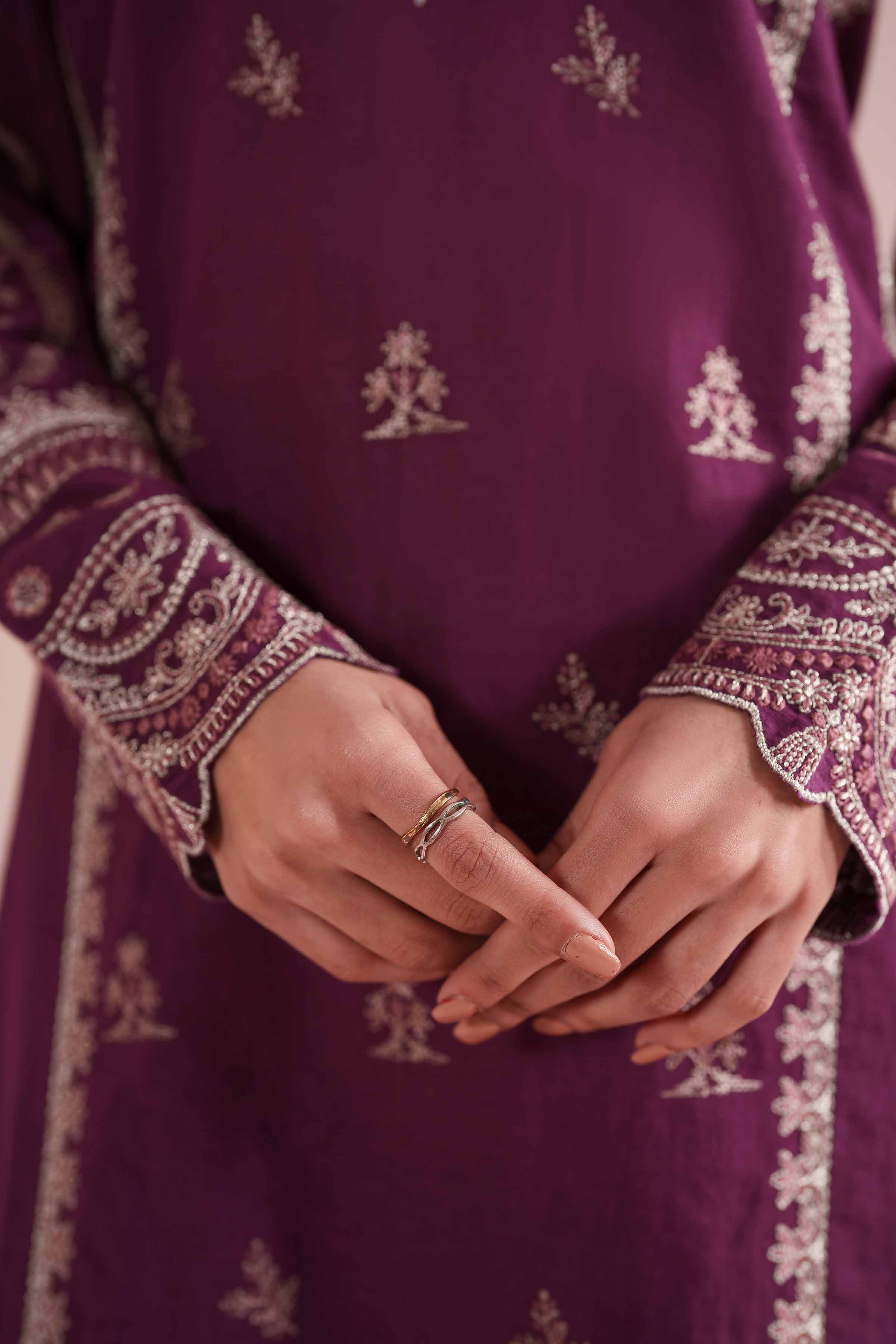 NishatUK - Purple Embroidered Linen 2-piece ready to wear Dress