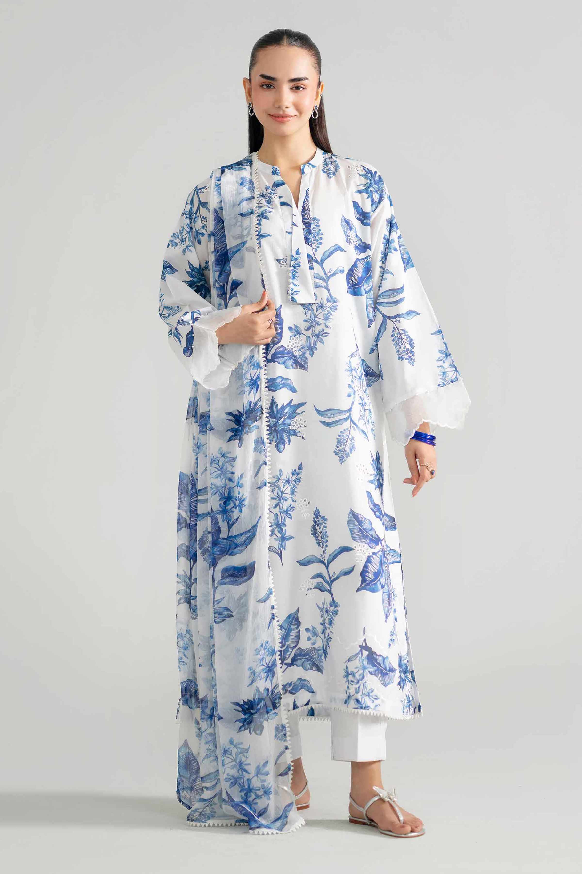 Nishat UK - White Embroidered Lawn 3-piece ready to wear Suit