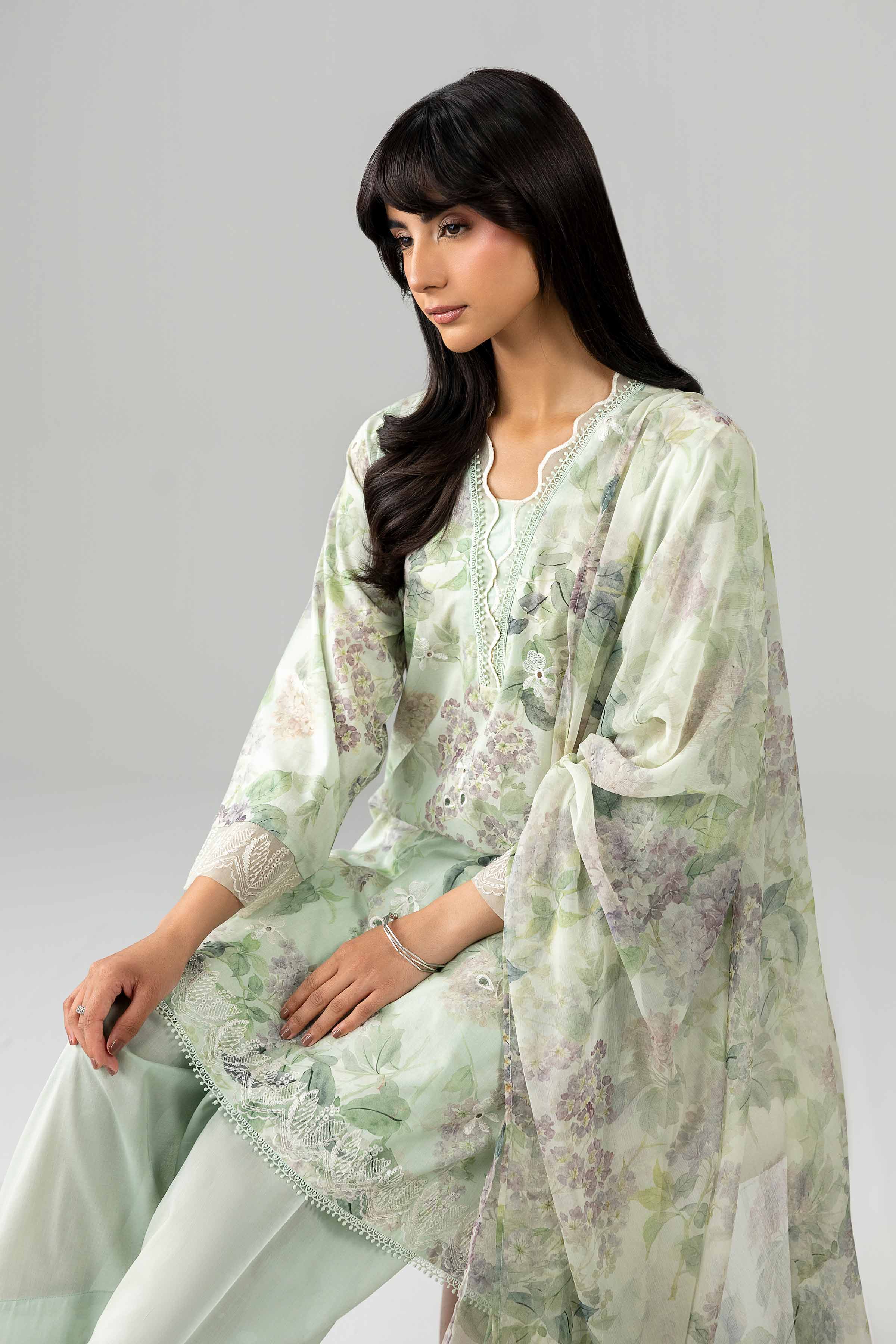 Nishat UK - Green Embroidered Lawn 3-piece ready to wear Suit