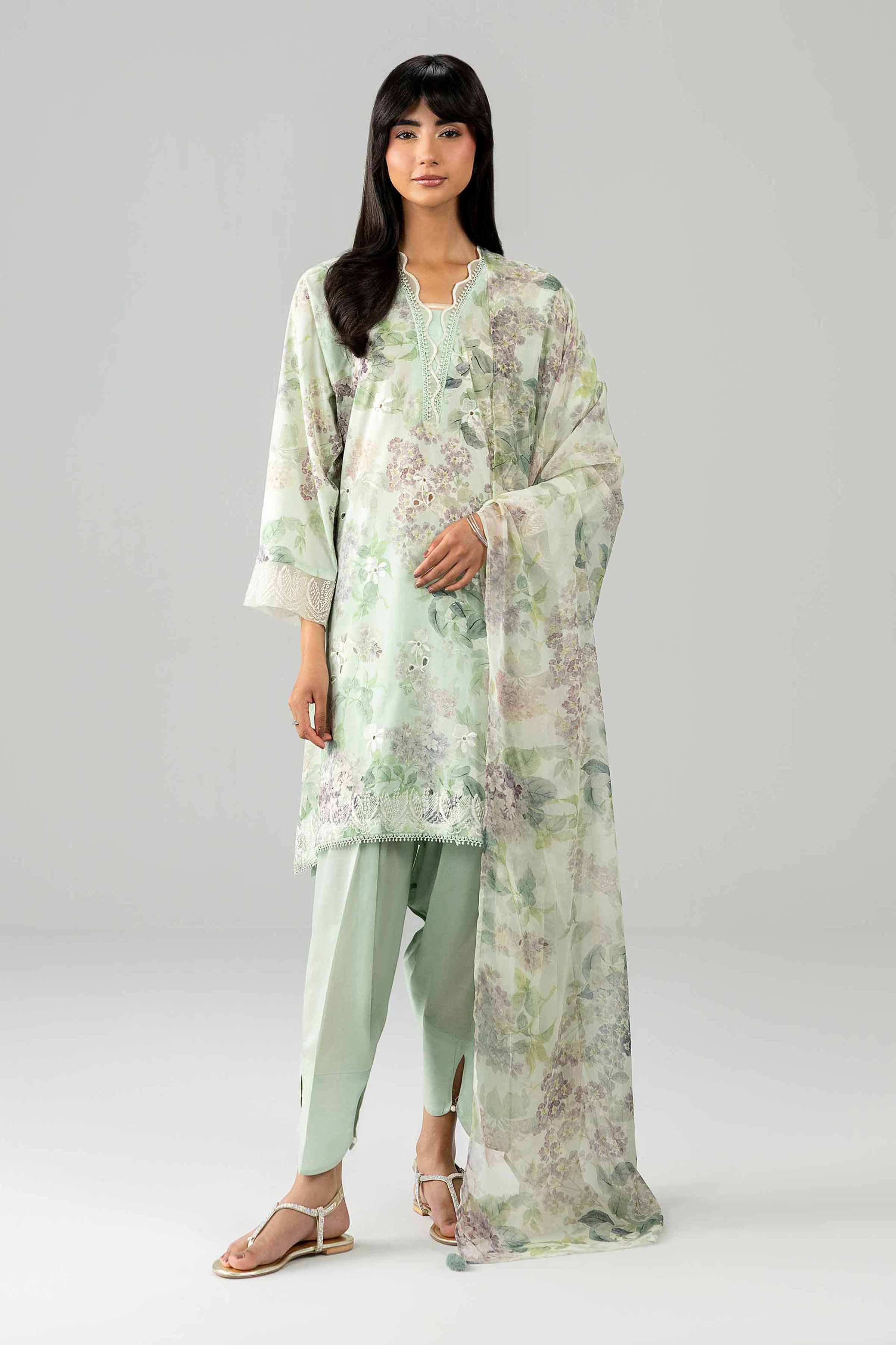 Nishat UK - Green Embroidered Lawn 3-piece ready to wear Suit