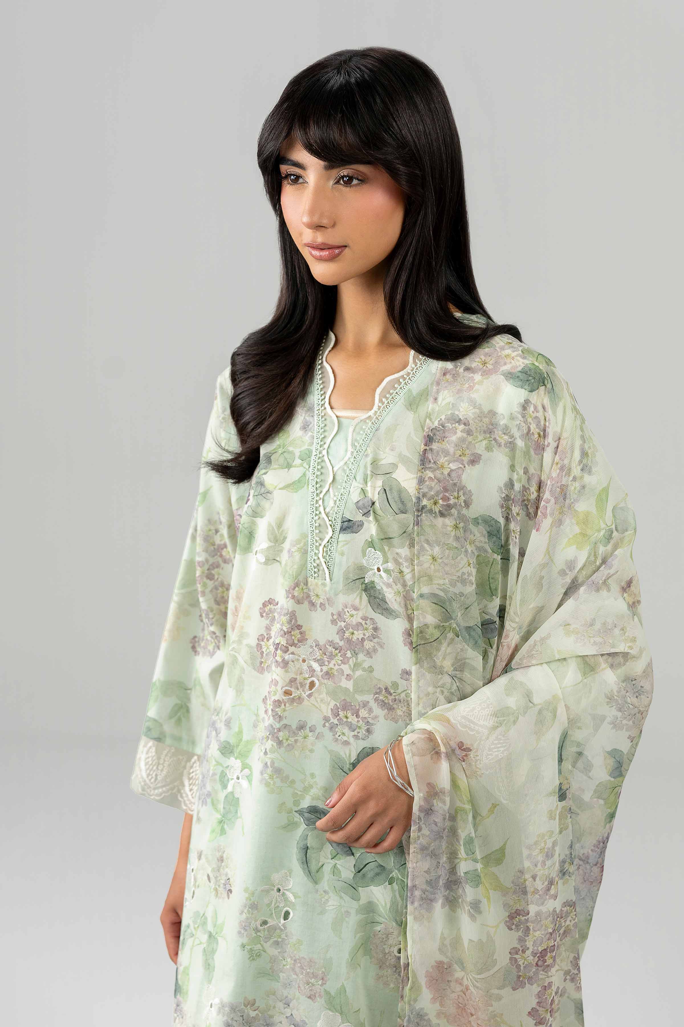 Nishat UK - Green Embroidered Lawn 3-piece ready to wear Suit