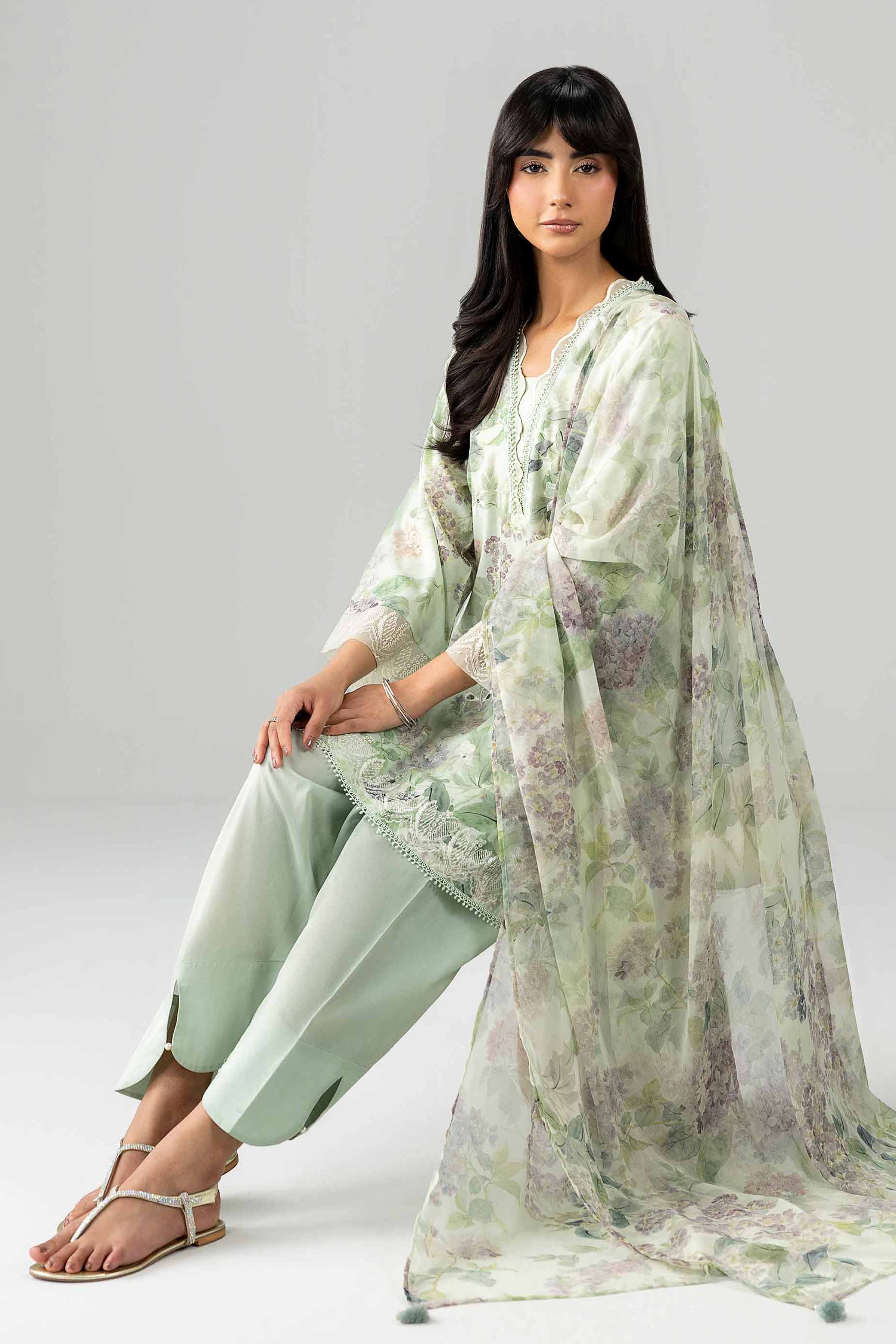 Nishat UK - Green Embroidered Lawn 3-piece ready to wear Suit