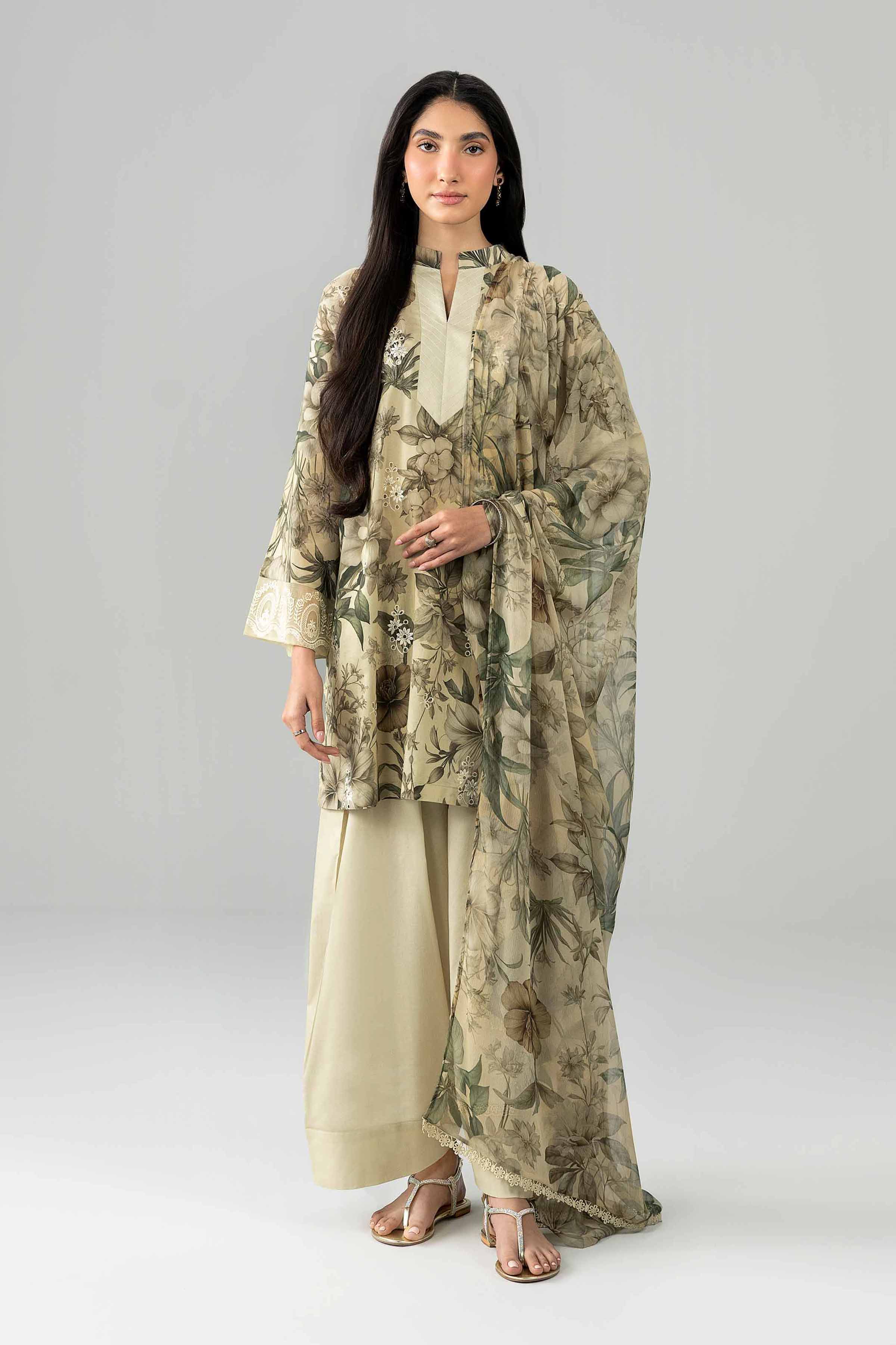 Nishat UK - Beige Embroidered Lawn 3-piece ready to wear Suit