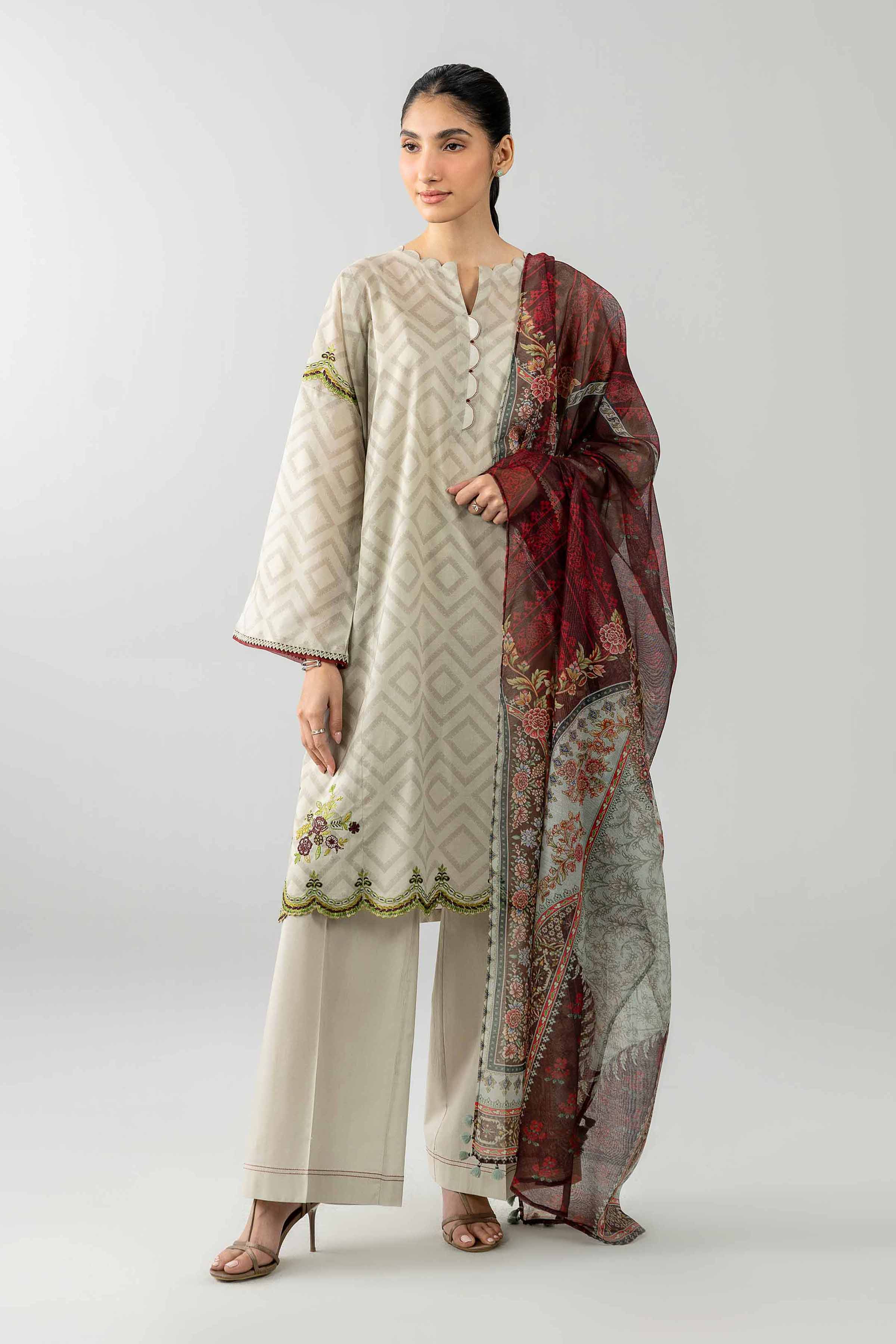 Nishat UK - Green Embroidered Lawn 3-piece ready to wear Suit
