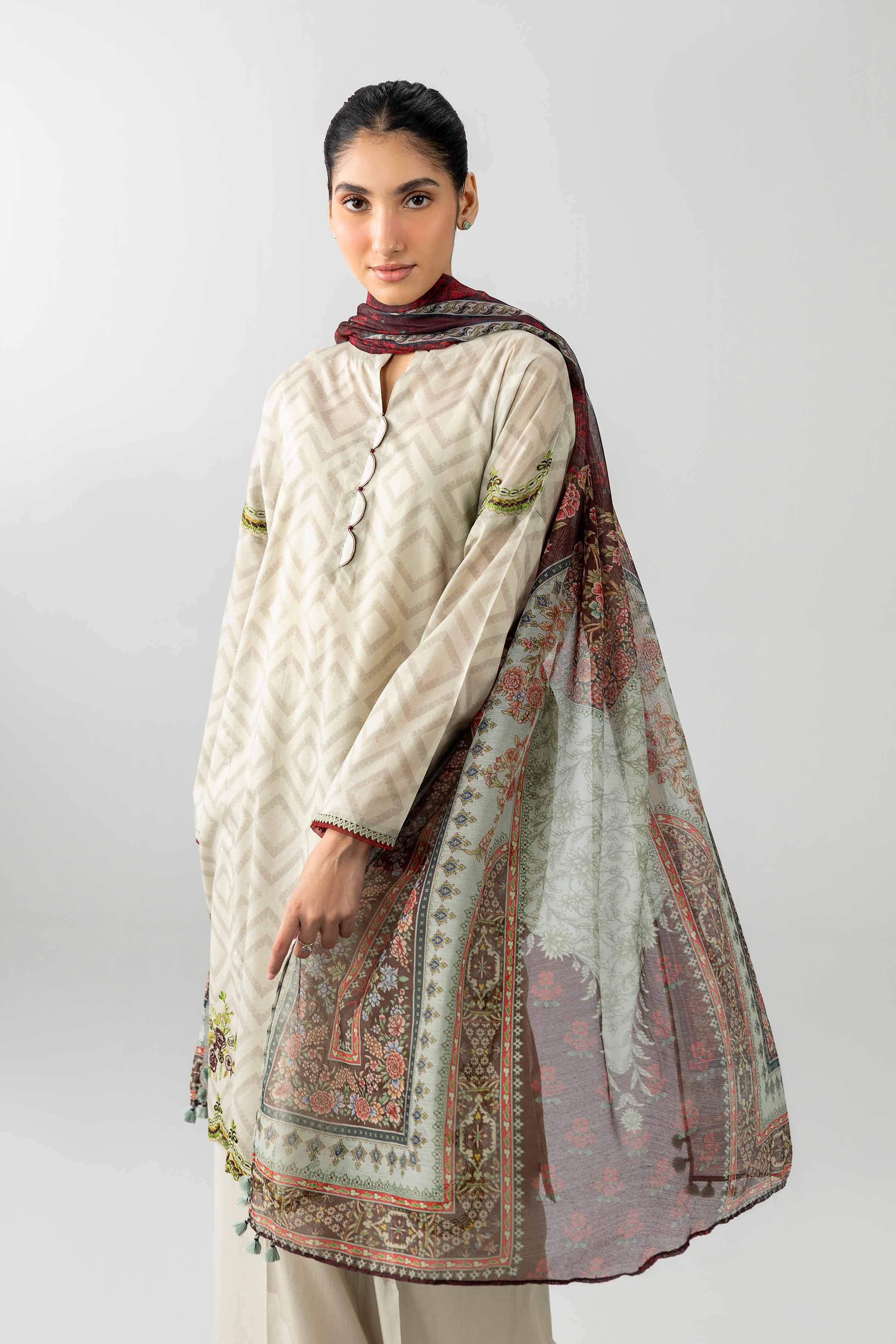 Nishat UK - Green Embroidered Lawn 3-piece ready to wear Suit