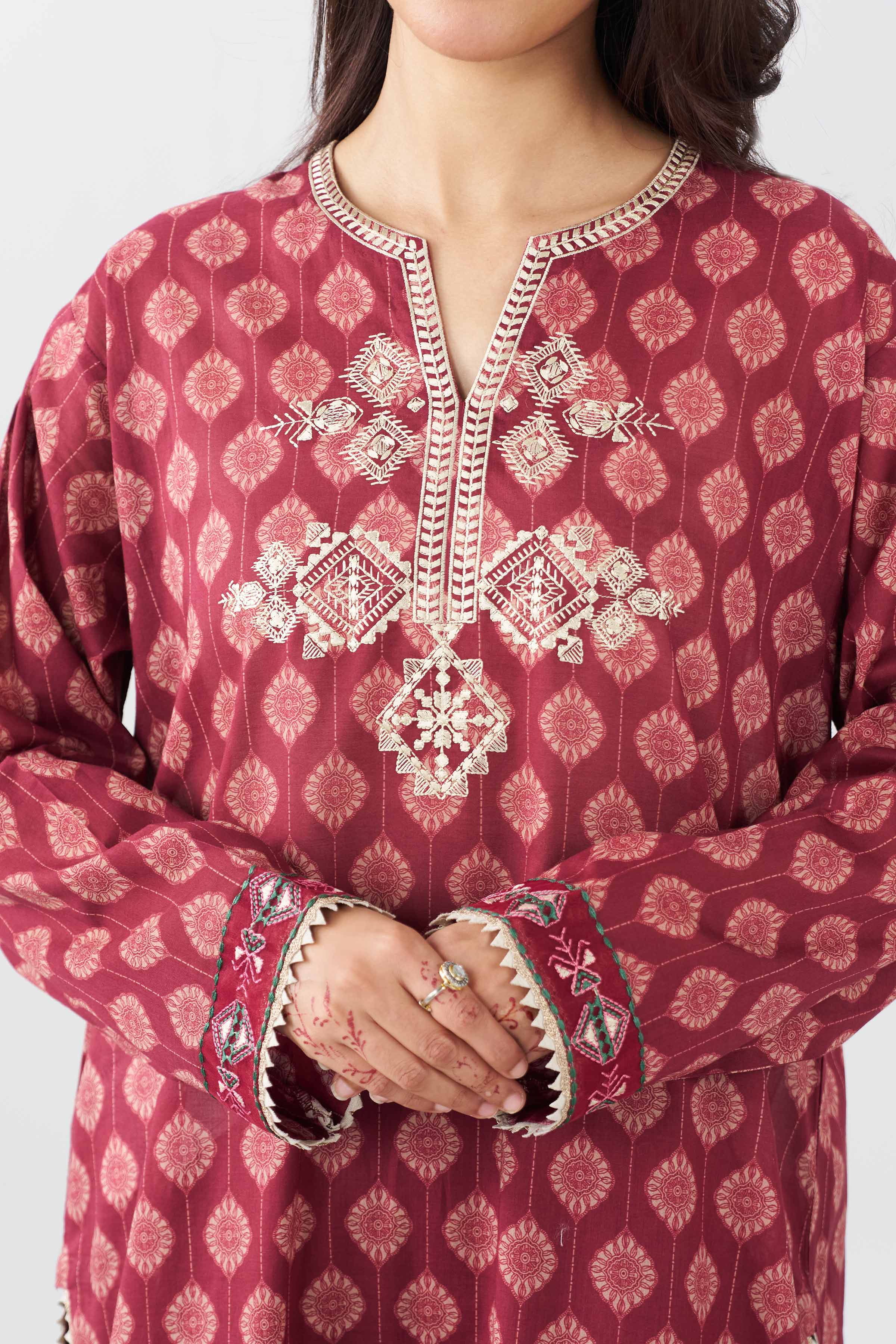 Nishat UK - Red Embroidered Lawn 3 Piece ready to wear Suit