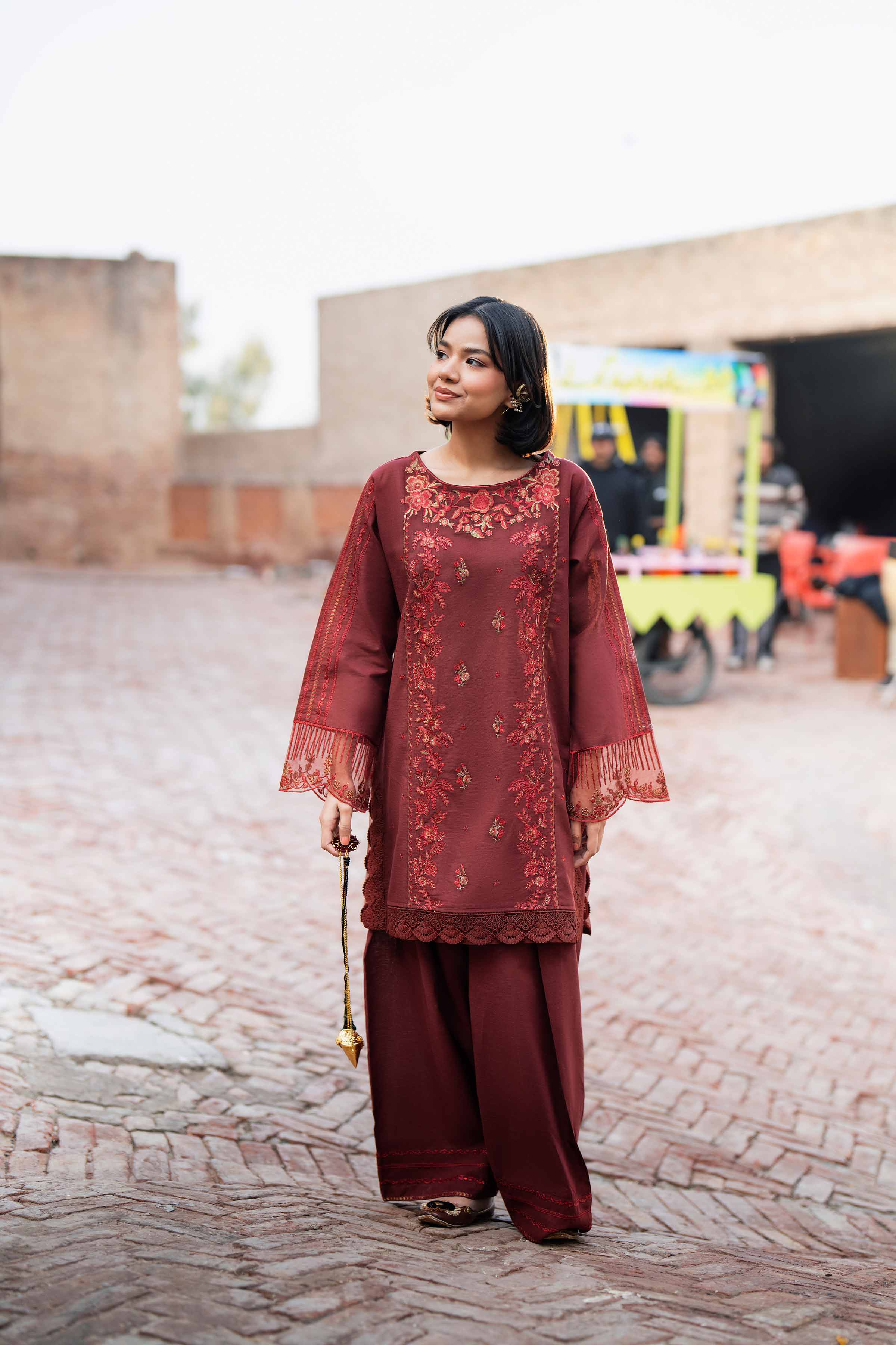 NishatUK - Red Embroidered Linen 2-piece ready to wear Dress
