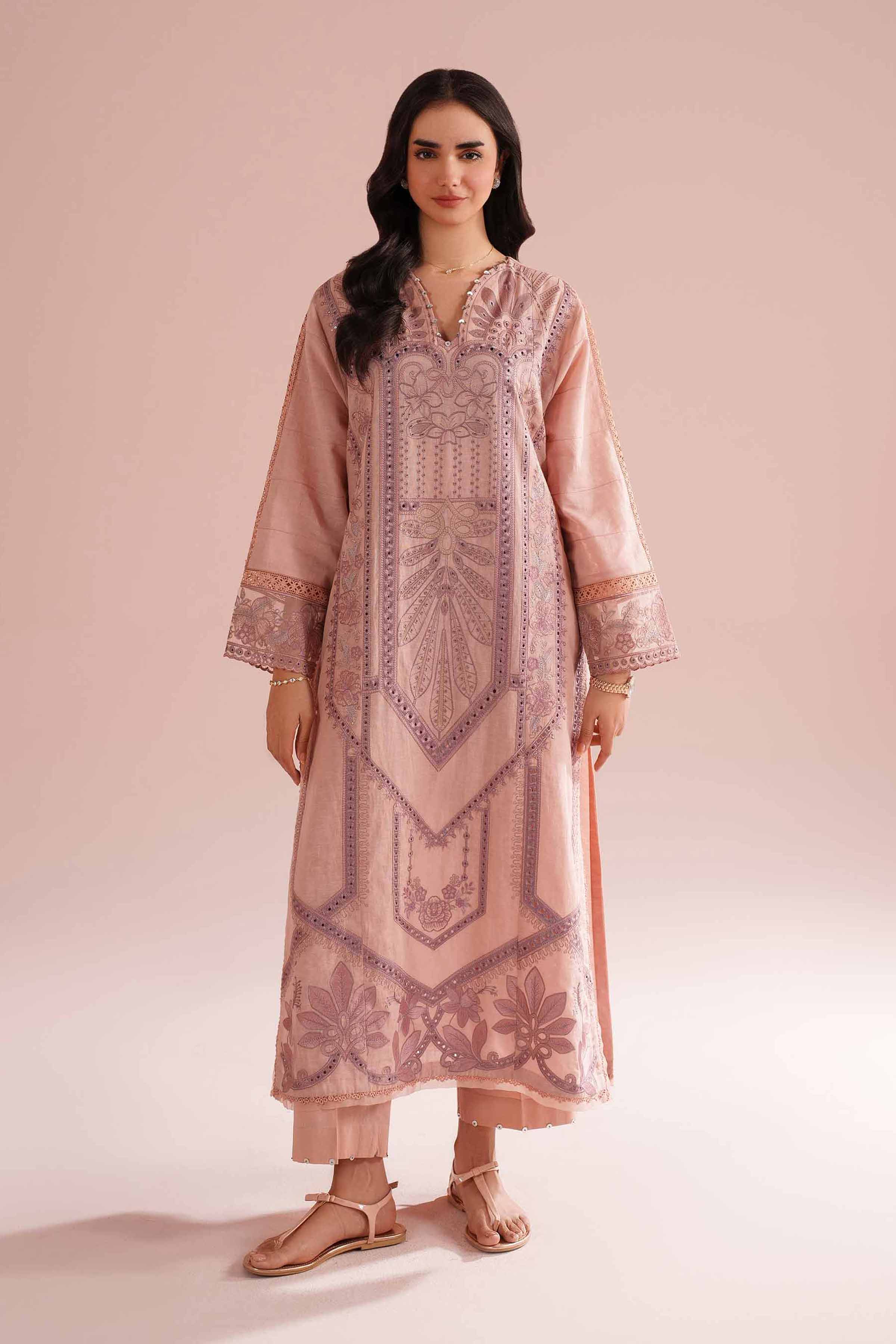 NishatUK - Pink Embroidered Linen 2-piece ready to wear Dress