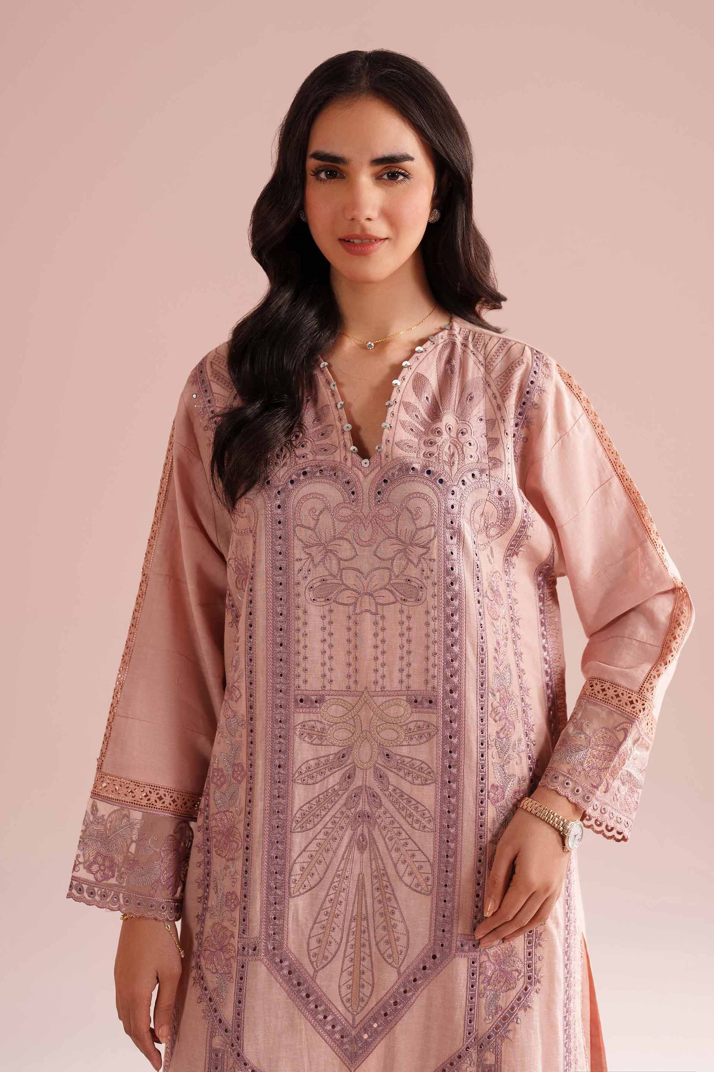 NishatUK - Pink Embroidered Linen 2-piece ready to wear Dress