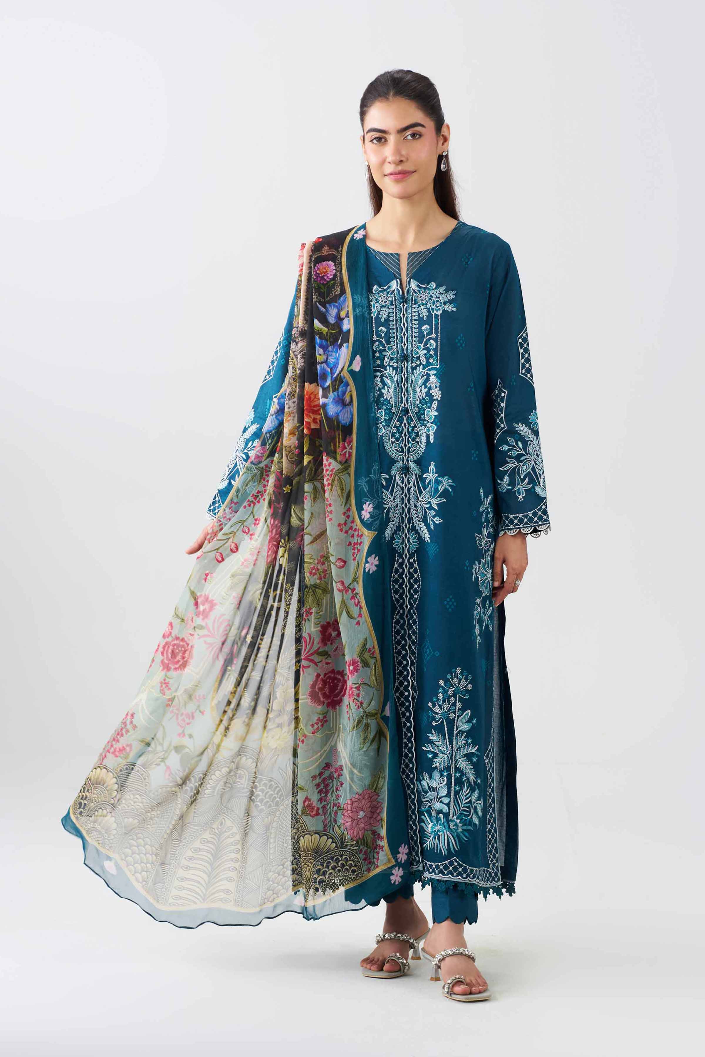 Nishat UK - Blue Embroidered Lawn 3 Pieces ready to wear Suit