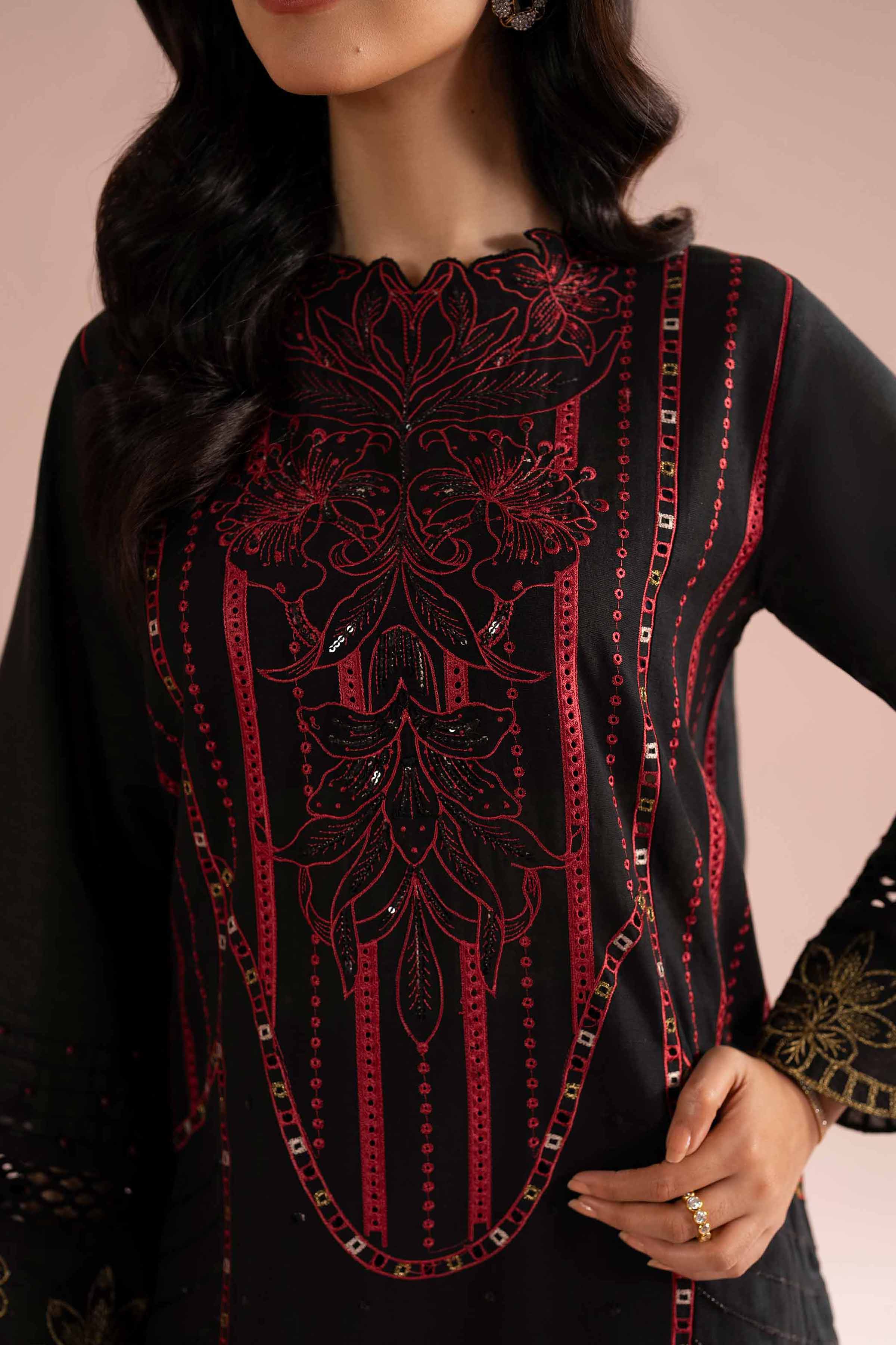 NishatUK - Black Embroidered Linen 2-piece ready to wear Dress