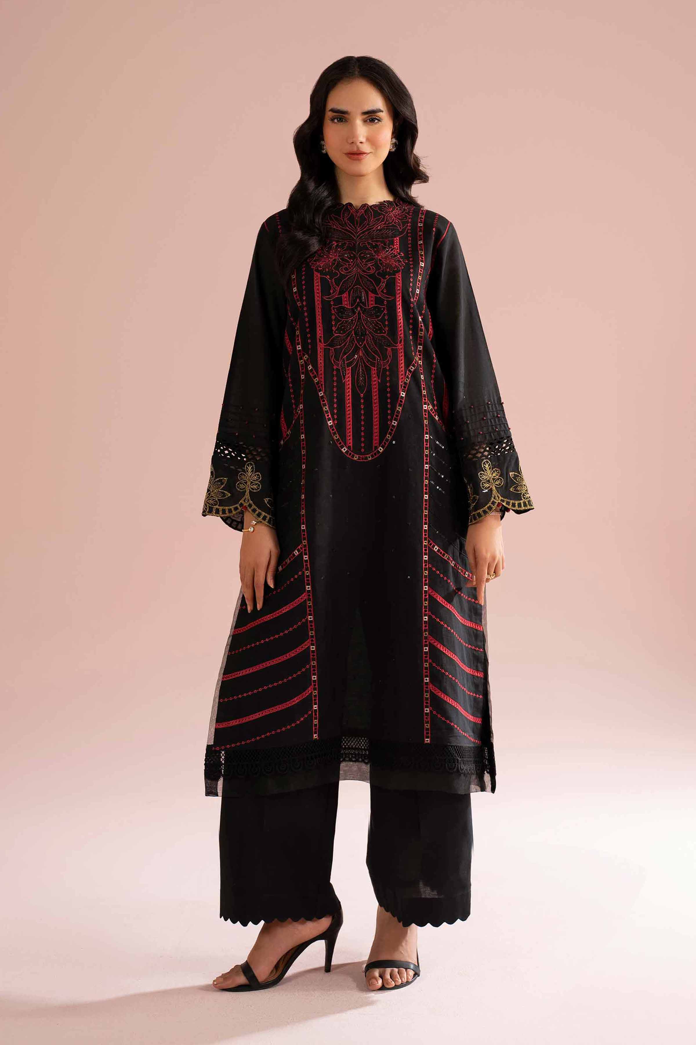 NishatUK - Black Embroidered Linen 2-piece ready to wear Dress