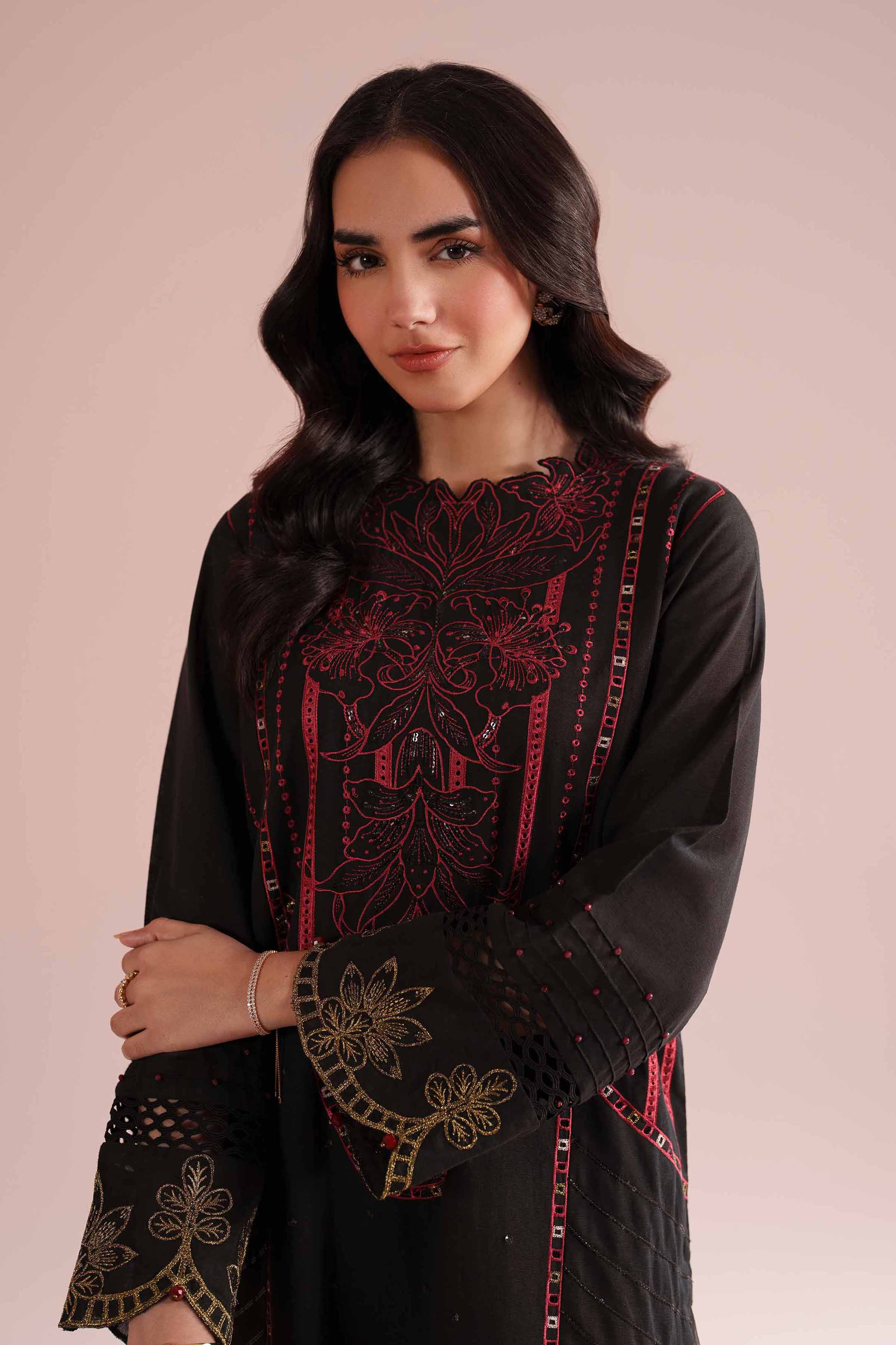 NishatUK - Black Embroidered Linen 2-piece ready to wear Dress