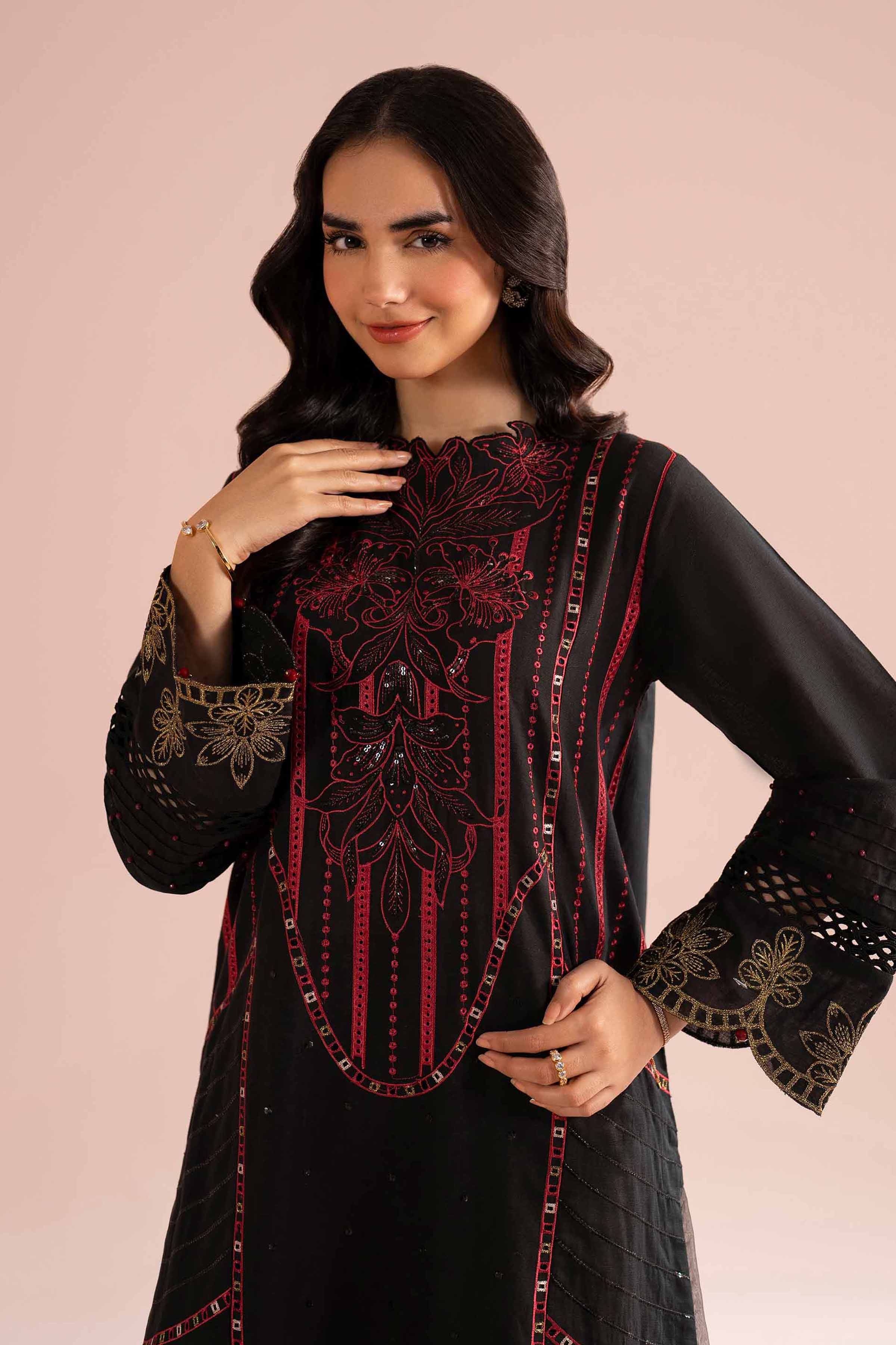 NishatUK - Black Embroidered Linen 2-piece ready to wear Dress