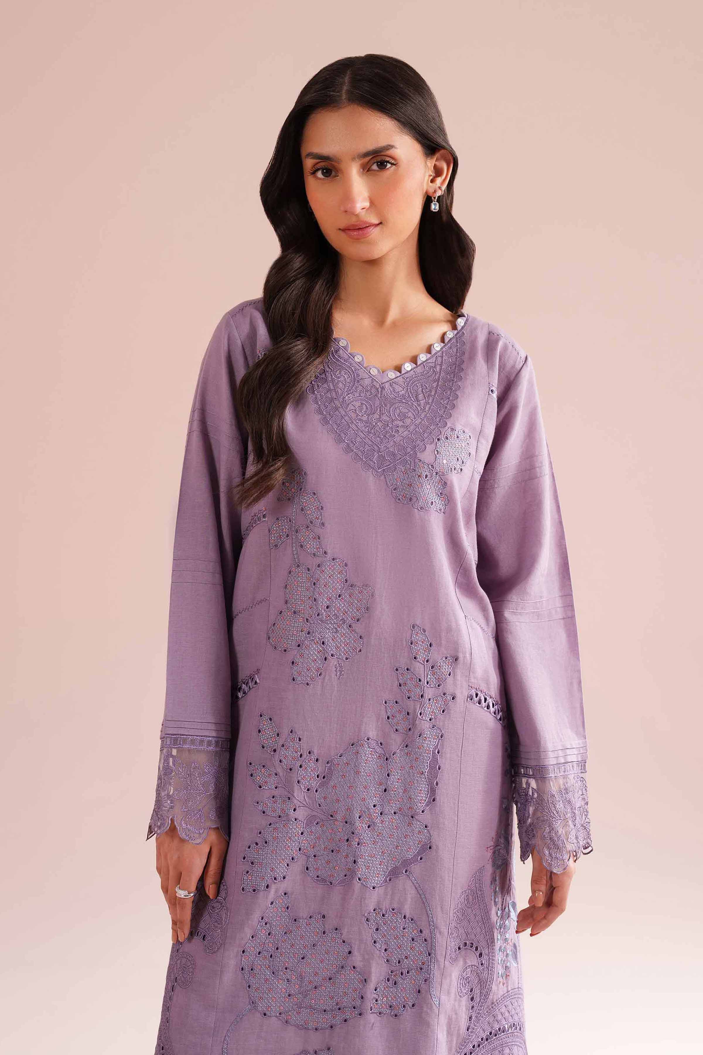 NishatUK - Purple Embroidered Linen 2-piece ready to wear Dress