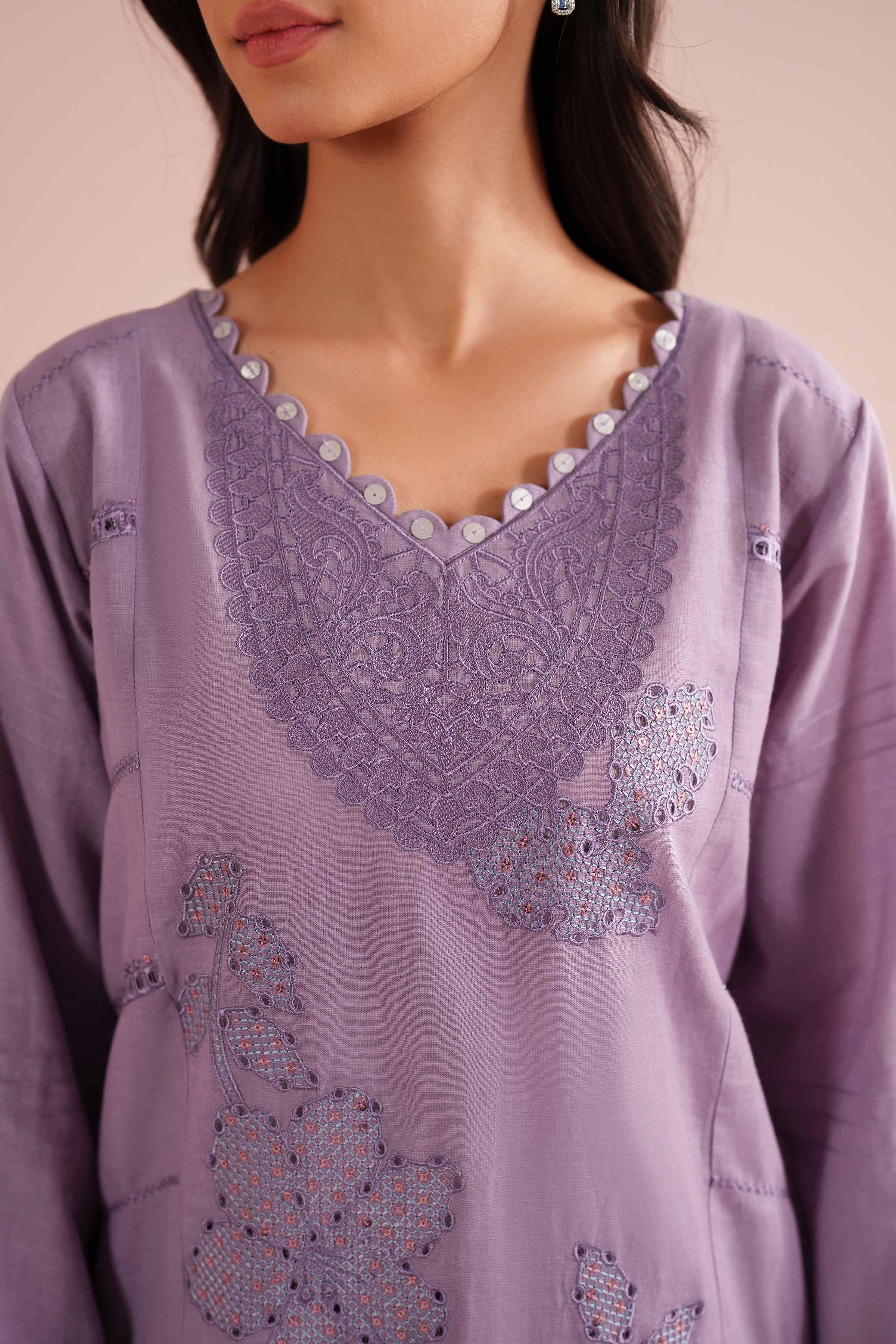 NishatUK - Purple Embroidered Linen 2-piece ready to wear Dress