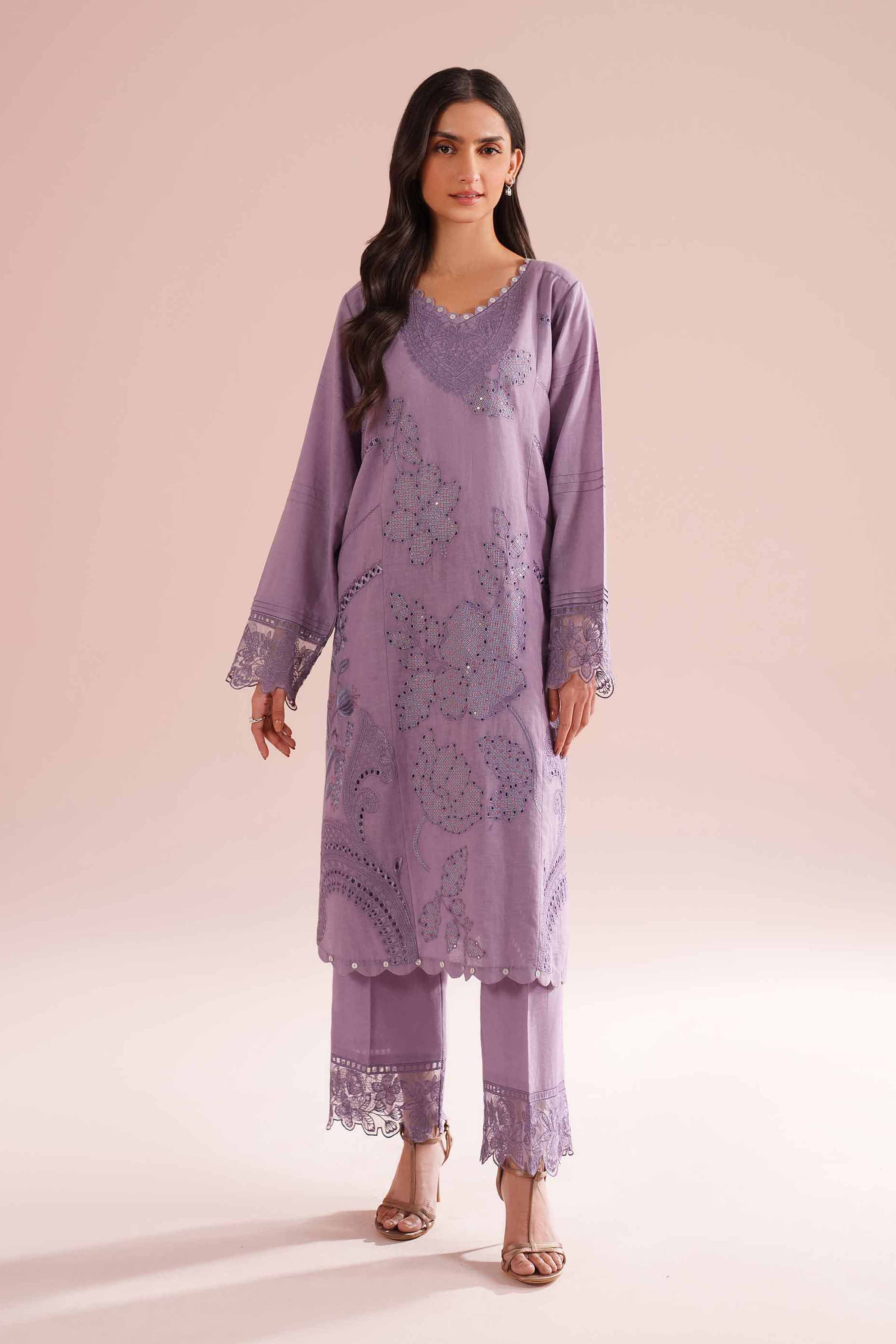 NishatUK - Purple Embroidered Linen 2-piece ready to wear Dress