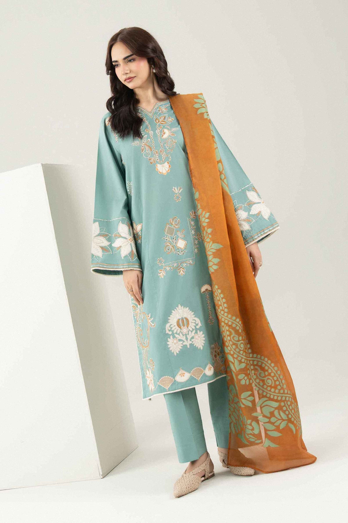 Nishat UK - Blue Embroidered Cambric 3 Pieces ready to wear Suit