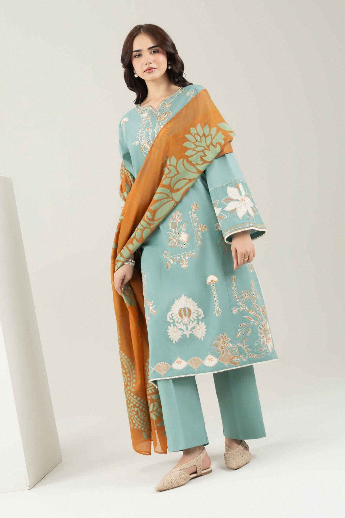 Nishat UK - Blue Embroidered Cambric 3 Pieces ready to wear Suit